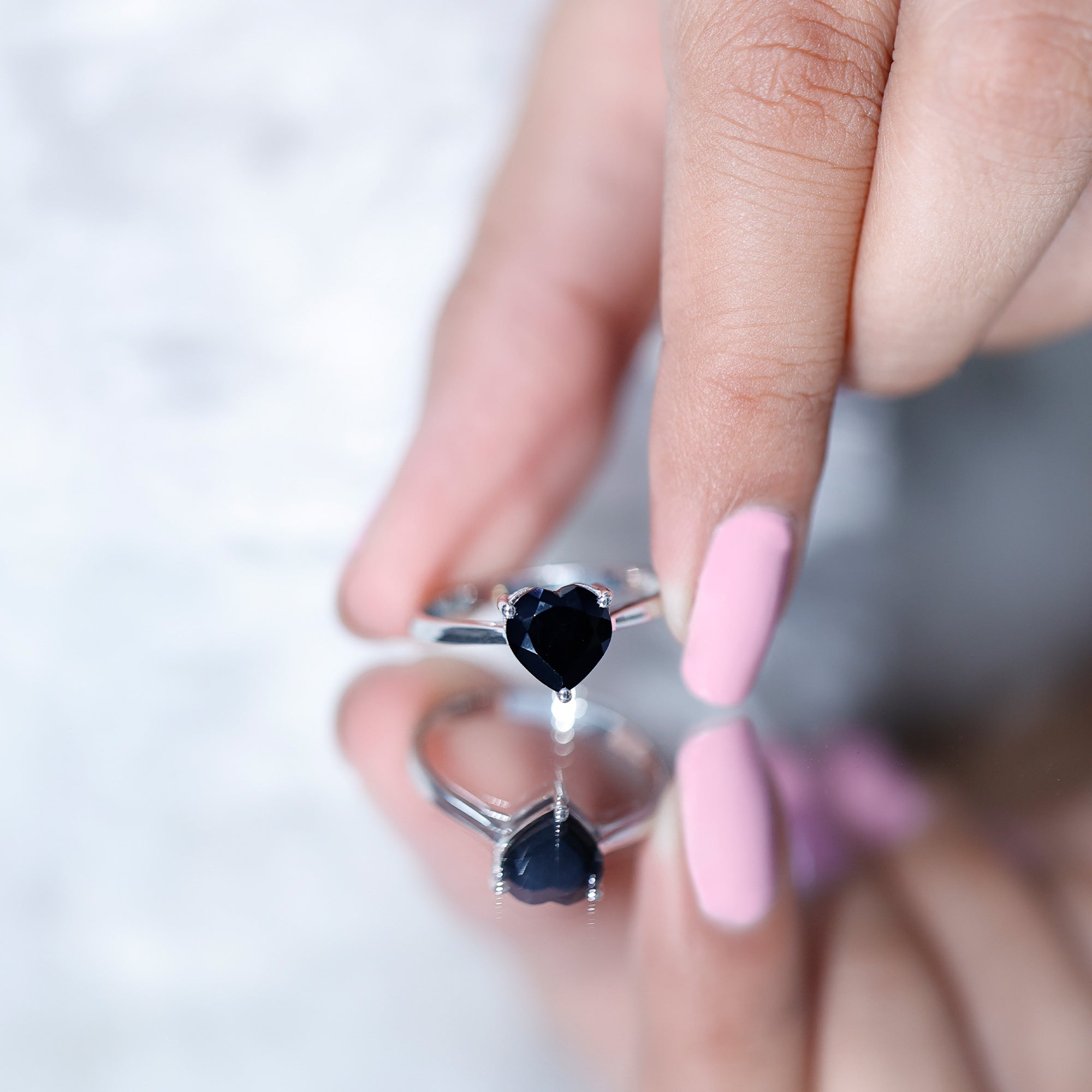 Solitaire Black Onyx Heart Promise Ring for Women AAA - Rosec Jewels