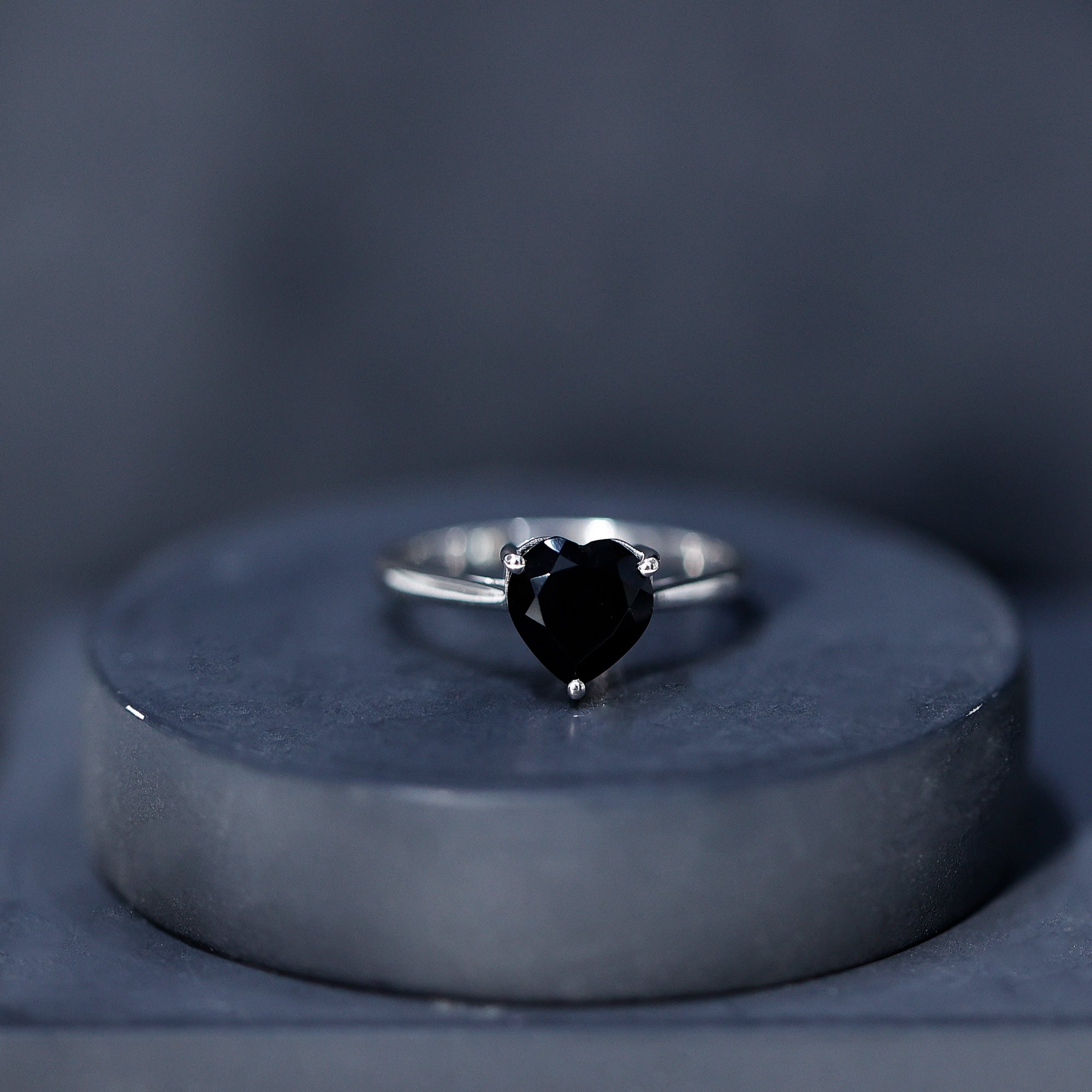 Solitaire Black Onyx Heart Promise Ring for Women AAA - Rosec Jewels