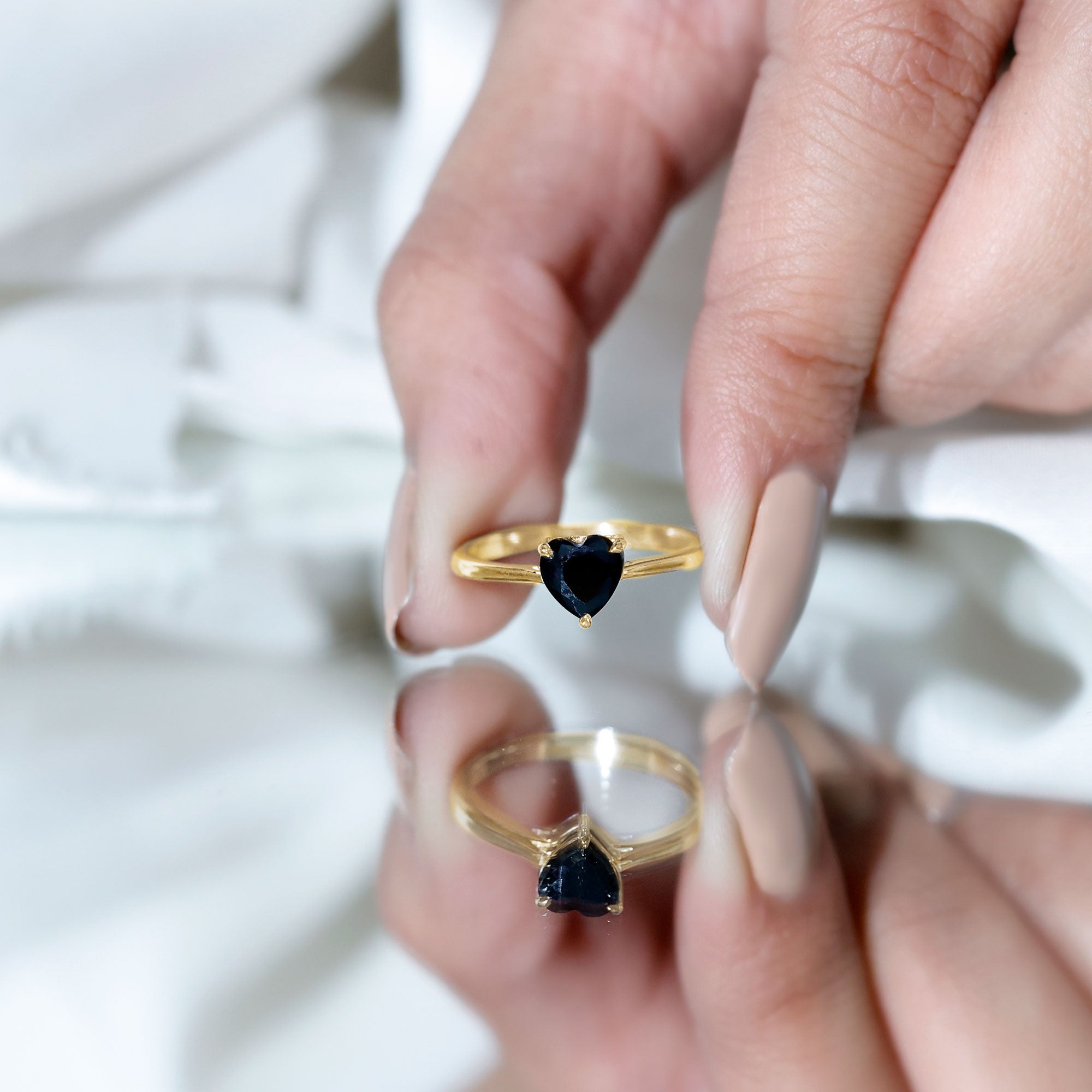 Solitaire Black Onyx Heart Promise Ring for Women AAA - Rosec Jewels