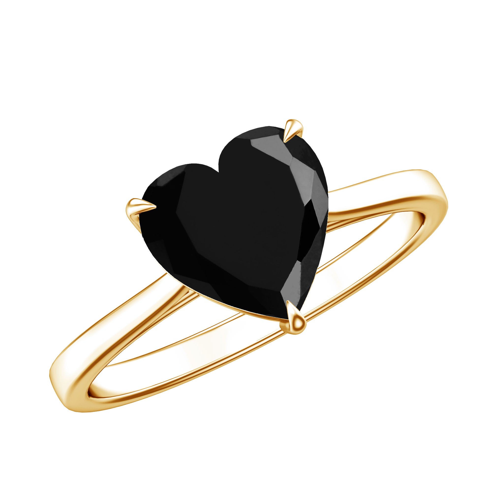 Heart Shaped Created Black Diamond Solitaire Promise Ring AAAA ( Synthetic ) - Rosec Jewels