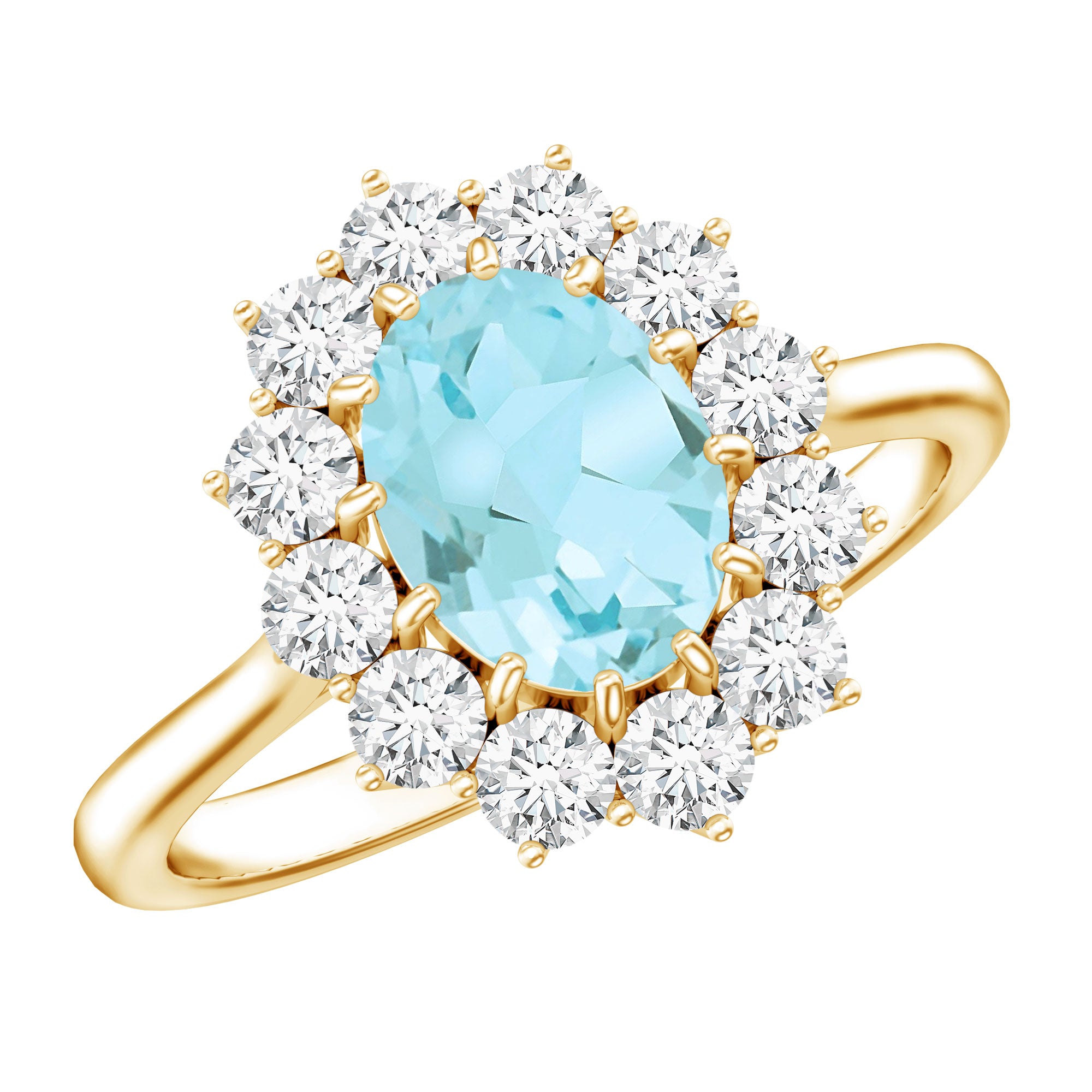 Genuine 1 Carat Sky Blue Topaz Oval Engagement Ring with Certificate AAA 14K Yellow Gold Plated Silver - Rosec Jewels