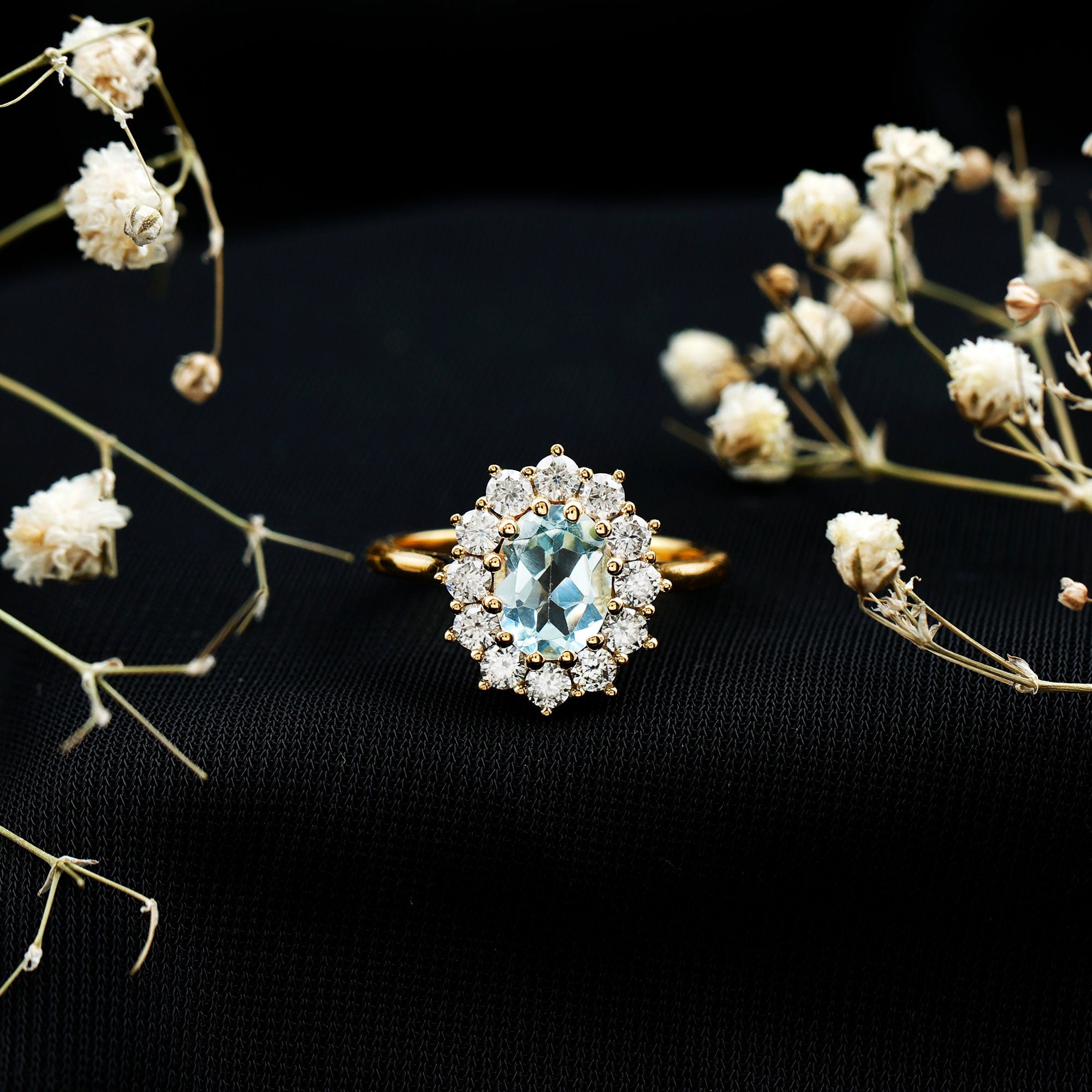 Genuine 1 Carat Sky Blue Topaz Oval Engagement Ring with Certificate AAA 14K Yellow Gold Plated Silver - Rosec Jewels