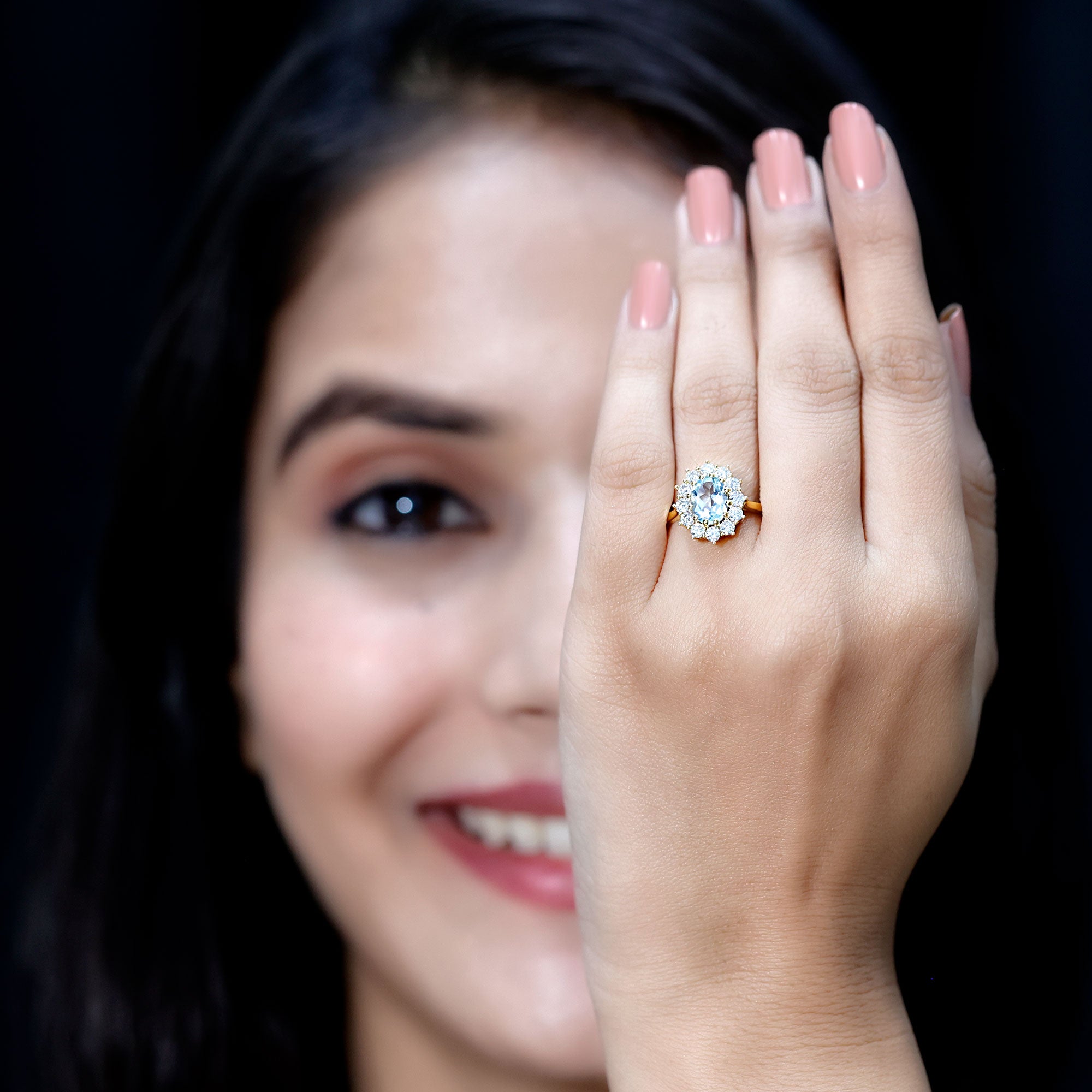 Genuine 1 Carat Sky Blue Topaz Oval Engagement Ring with Certificate AAA 14K Yellow Gold Plated Silver - Rosec Jewels