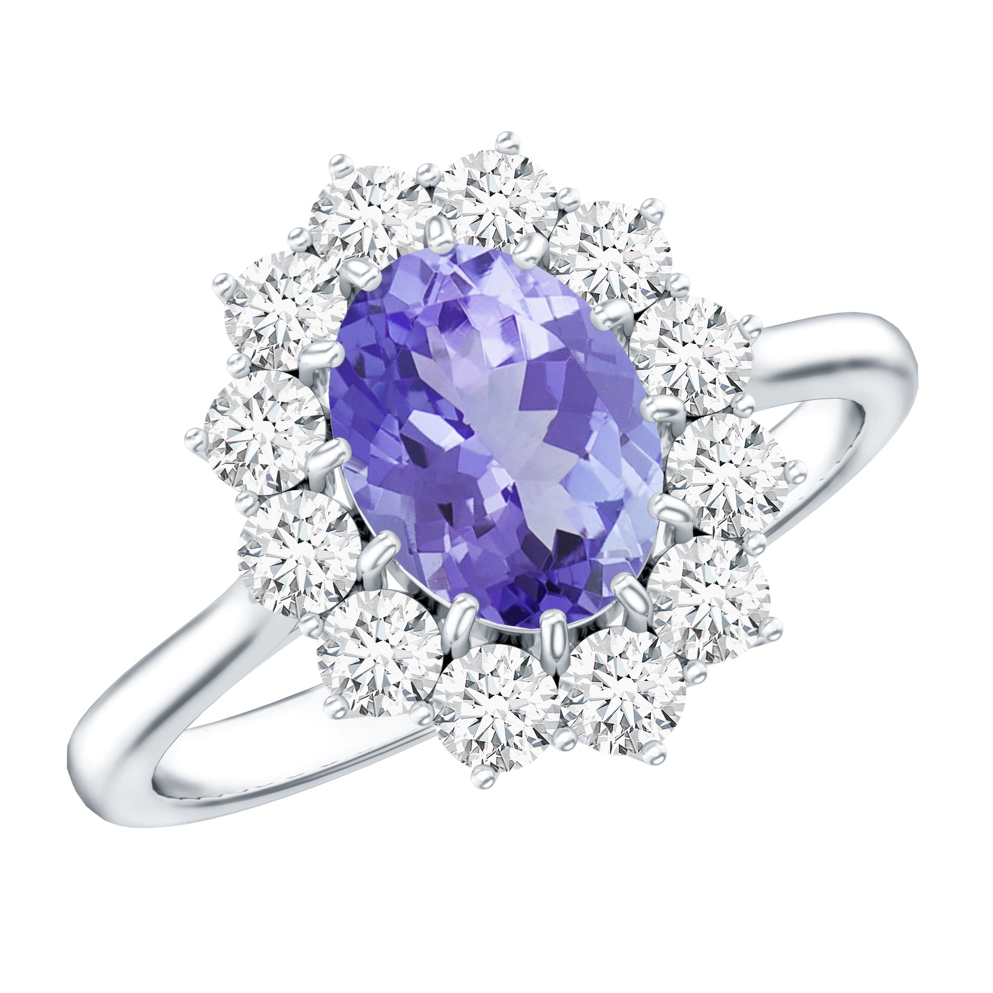 Genuine 1.3 Carat Oval Cut Tanzanite Huge Engagement Ring in Silver AAA 92.5 Sterling Silver - Rosec Jewels