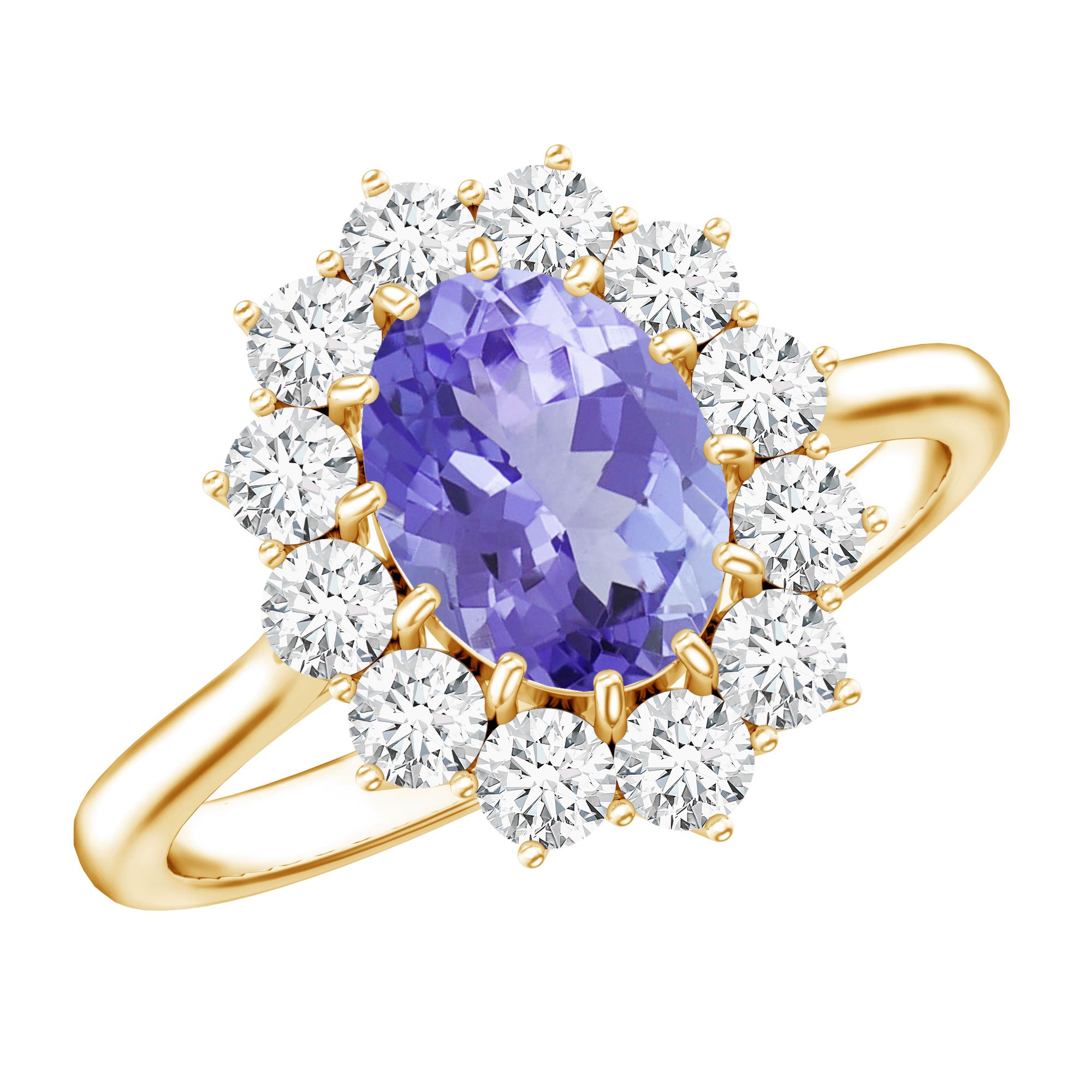 Certified Real 1.3 Carat Tanzanite Oval Engagement Ring with Halo AAA - Rosec Jewels
