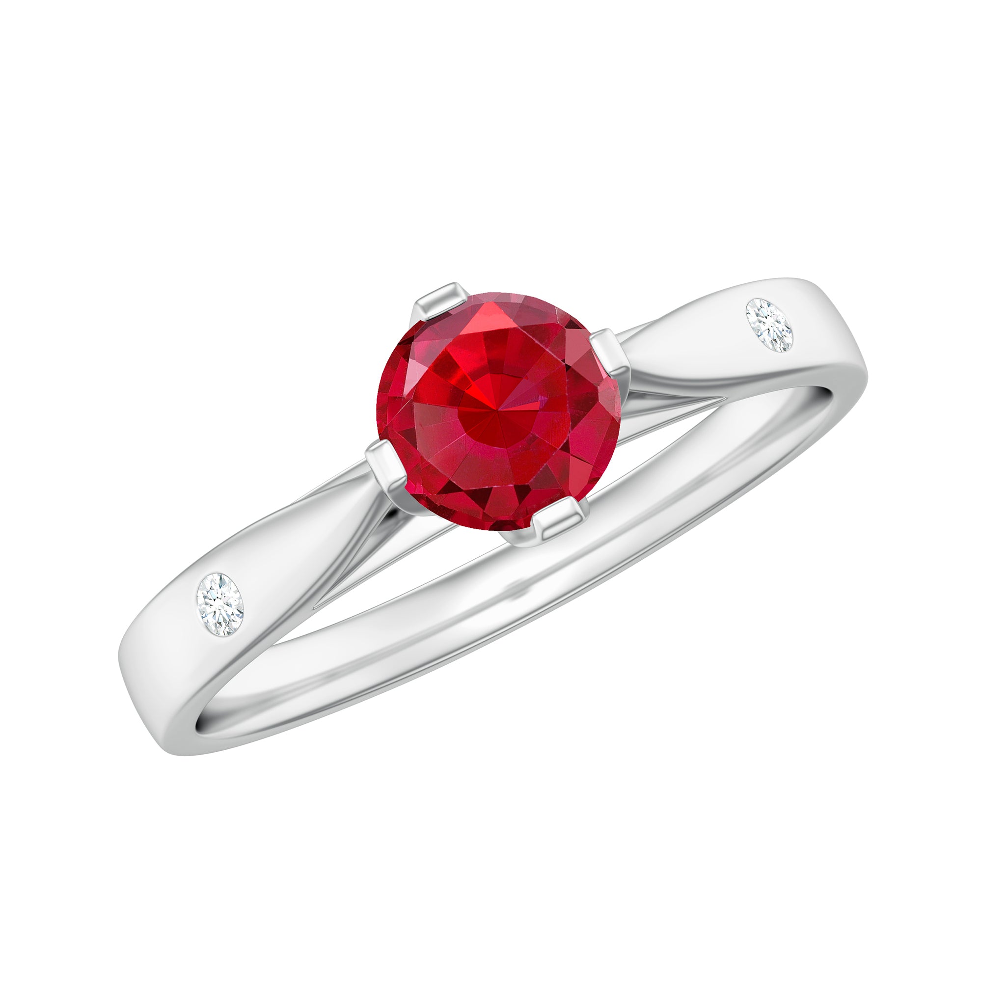 Round Lab Grown Ruby Solitaire Ring with Diamond