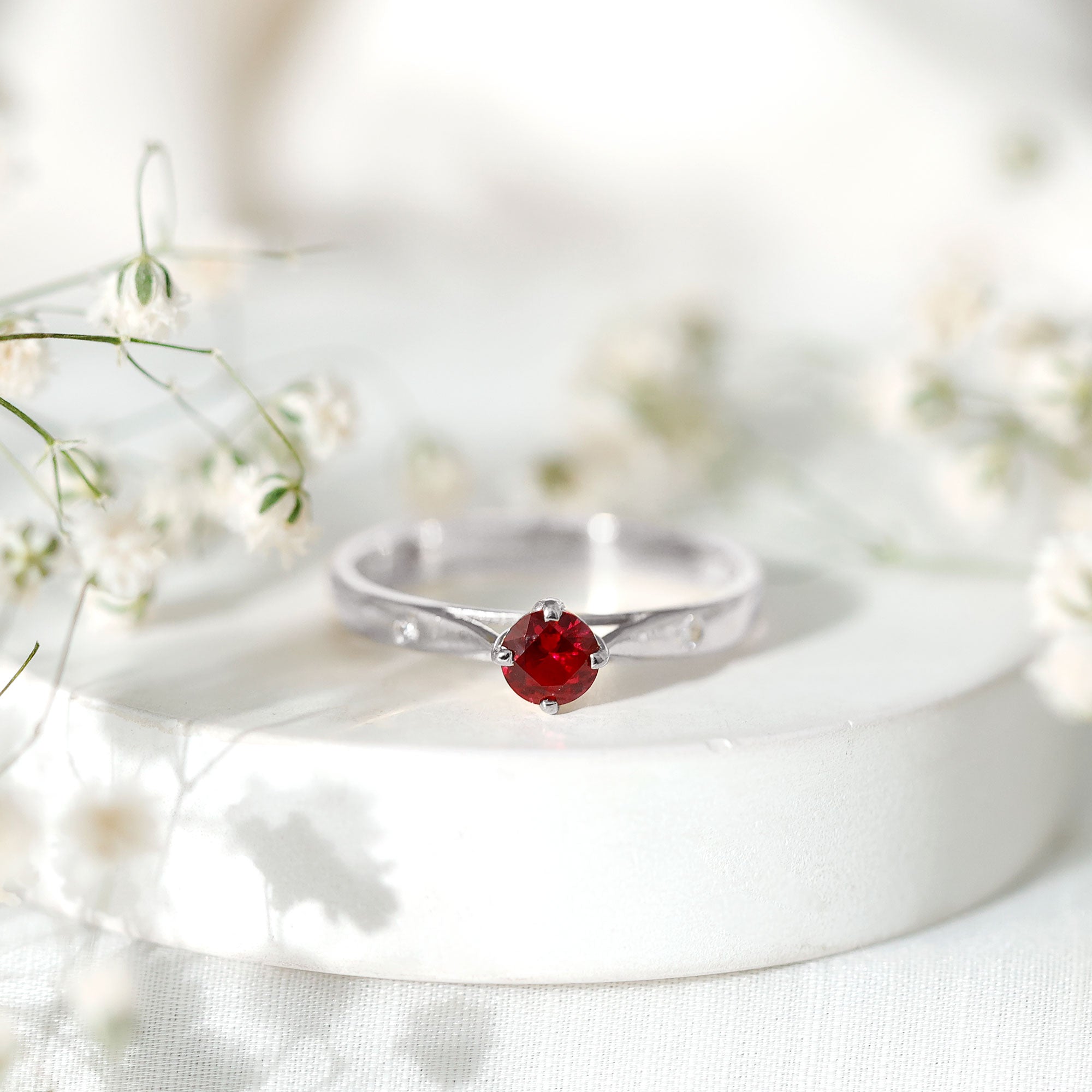 Rosec Jewels-Round Lab Grown Ruby Solitaire Ring with Diamond