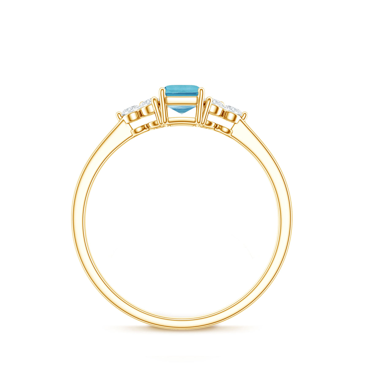 Aquamarine Emerald Cut Engagement Ring with Diamond Trio AAA - Rosec Jewels