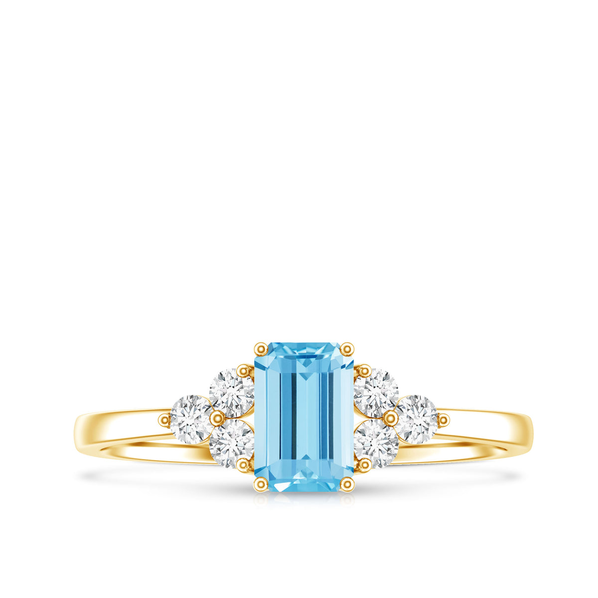 Aquamarine Emerald Cut Engagement Ring with Diamond Trio AAA - Rosec Jewels