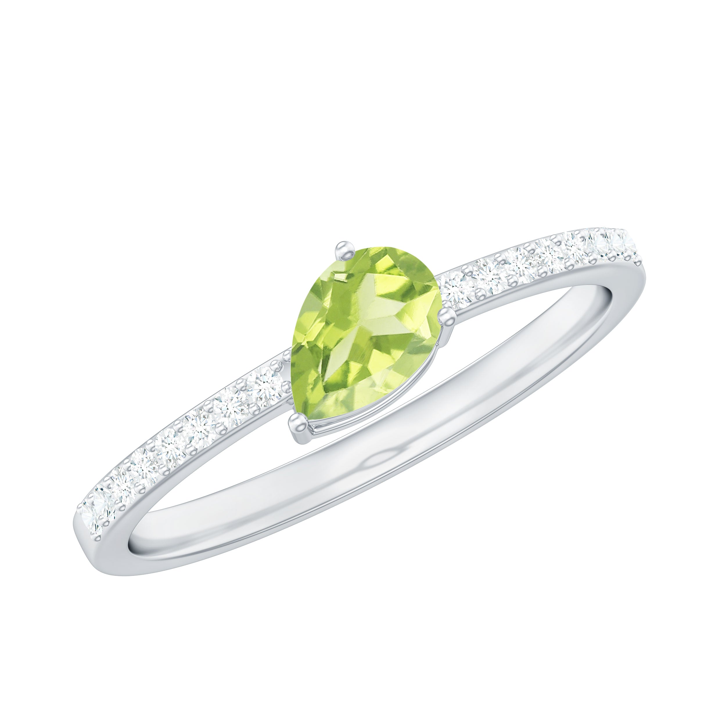 Natural 1 Carat Pear Shape Peridot Engagement Ring with Diamond AAA - Rosec Jewels