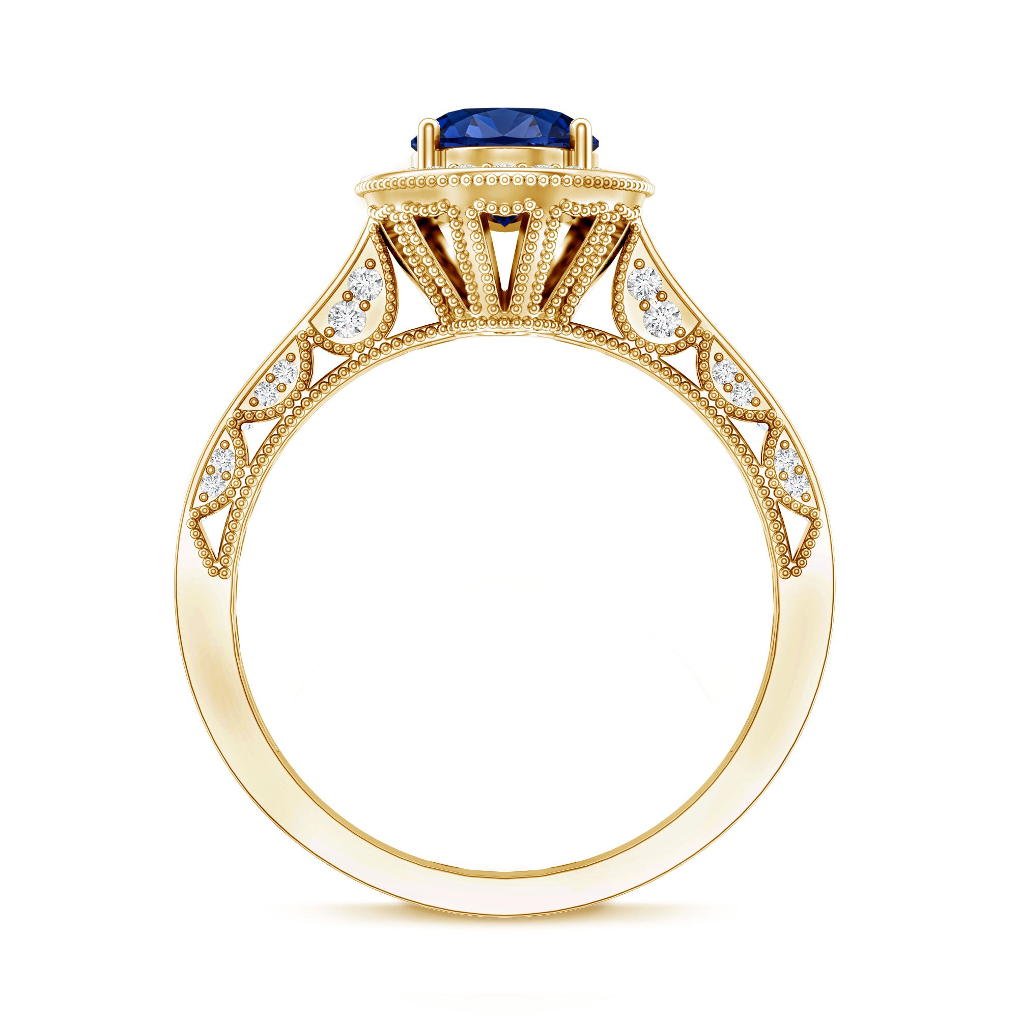 Certified 1.5 Carat Lab Grown Blue Sapphire Engagement Ring with Diamond Halo AAAA - Rosec Jewels
