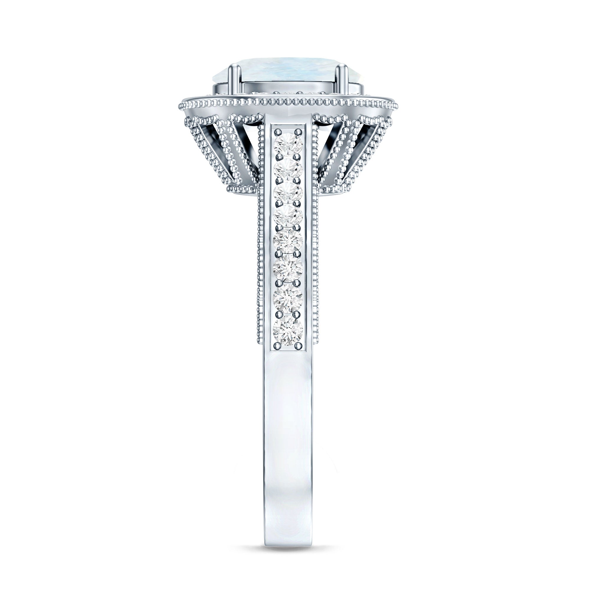0.6 Carat Moonstone and Diamond Engagement Ring with Milgrain Details AAA - Rosec Jewels