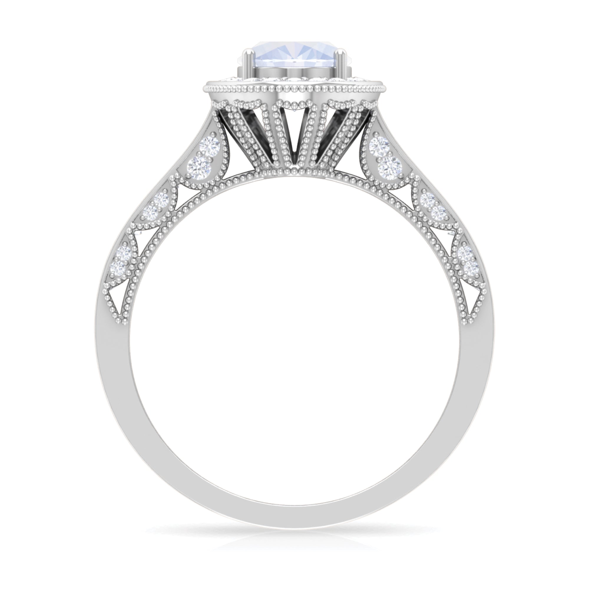 1.50 CT Moonstone and Diamond Engagement Ring with Milgrain Details AAA - Rosec Jewels