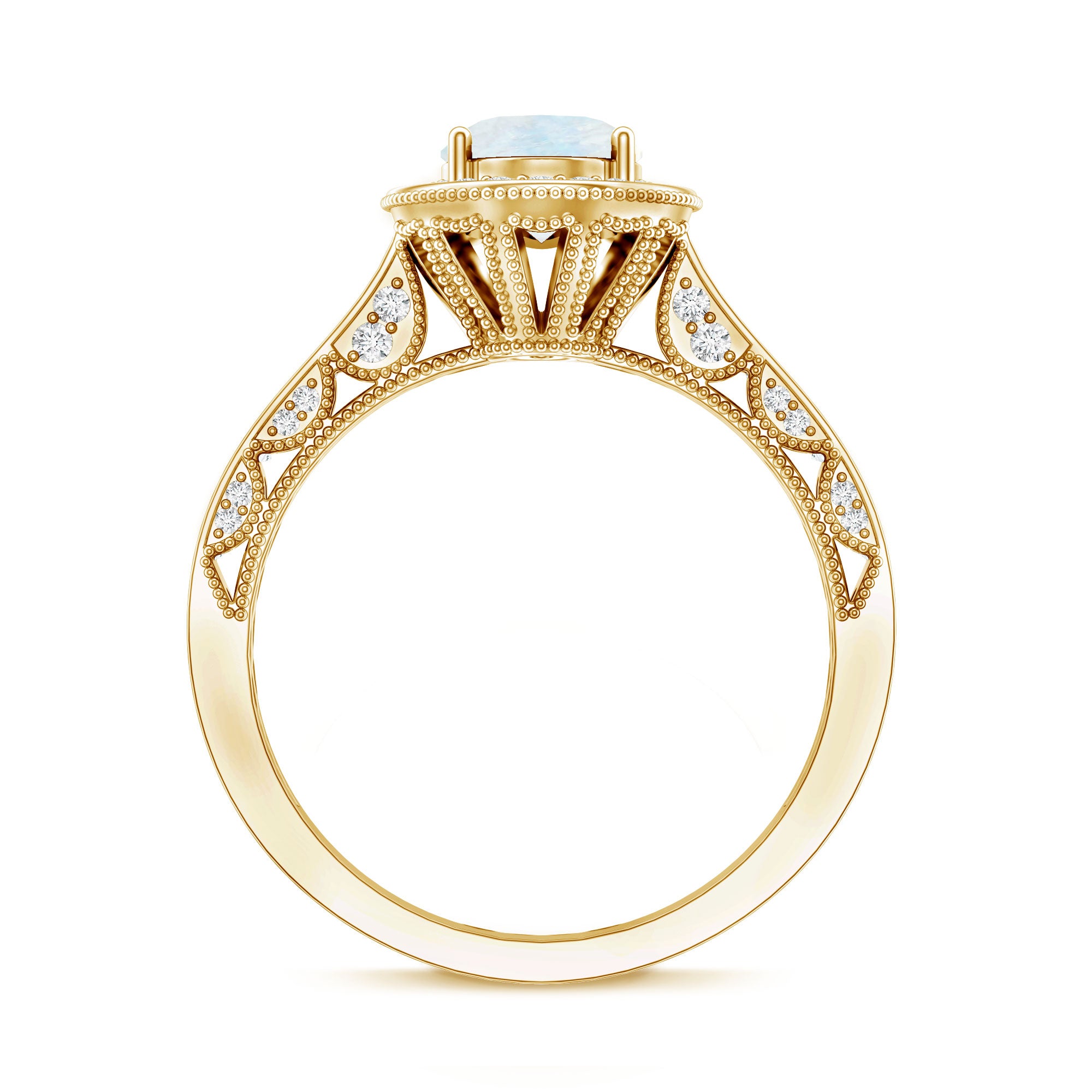 0.6 Carat Moonstone and Diamond Engagement Ring with Milgrain Details AAA - Rosec Jewels
