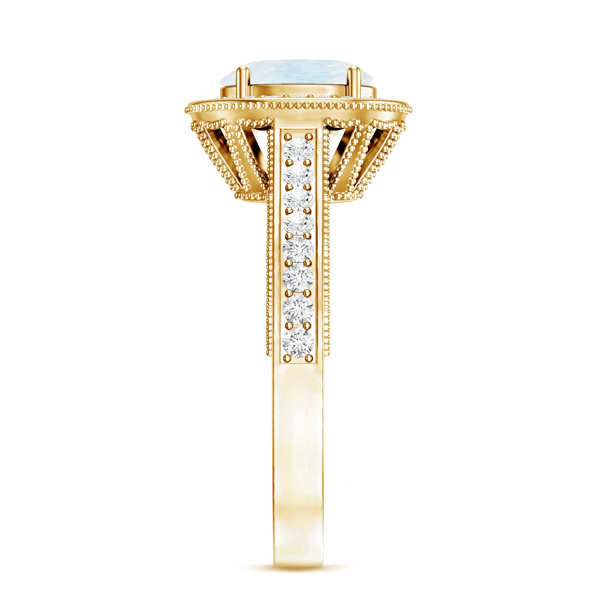 0.6 Carat Moonstone and Diamond Engagement Ring with Milgrain Details AAA - Rosec Jewels