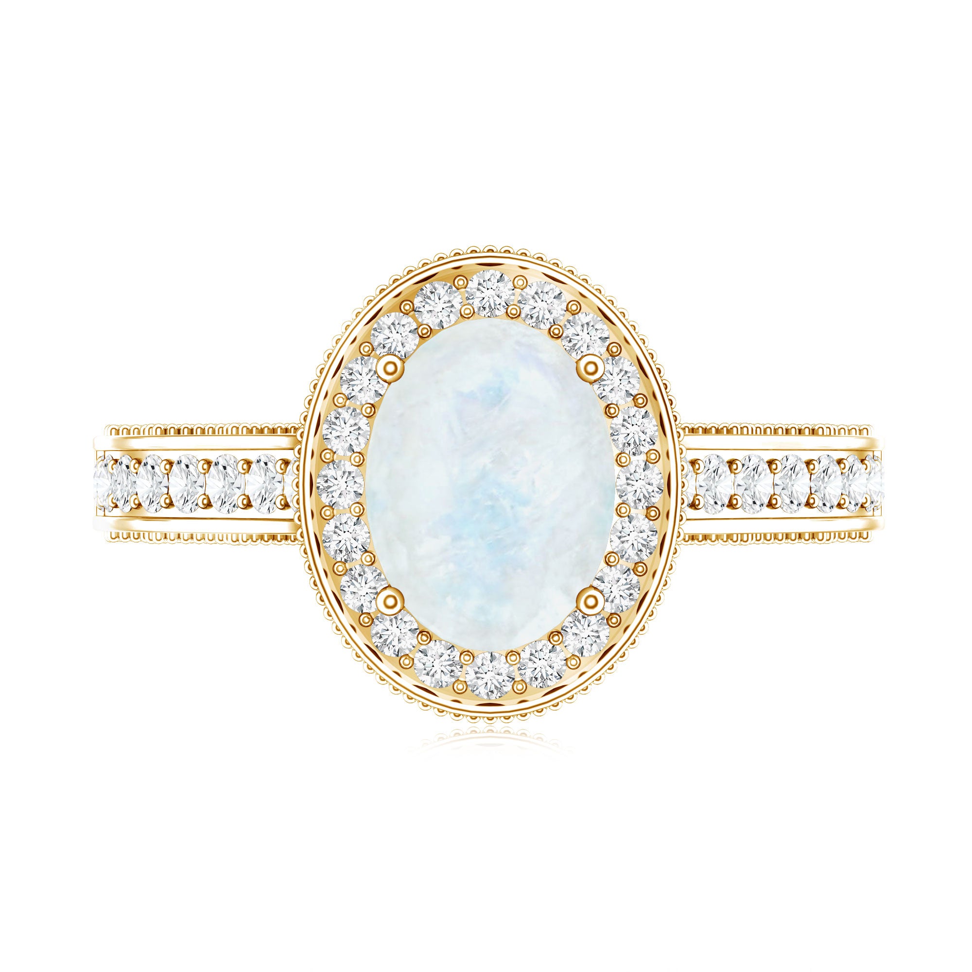 0.6 Carat Moonstone and Diamond Engagement Ring with Milgrain Details AAA - Rosec Jewels