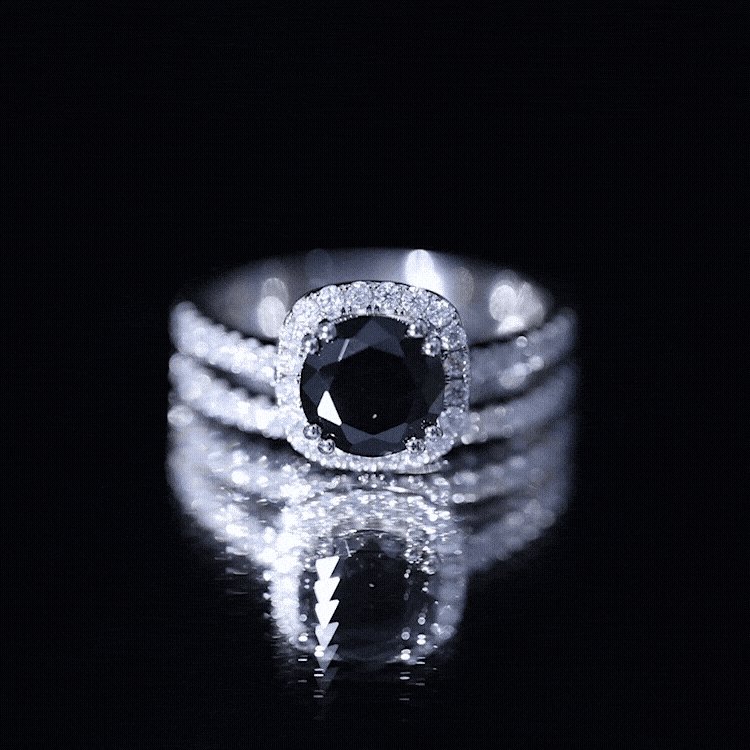 Certified 2 Carat Lab Grown Black Diamond Halo Engagement Ring with Wedding Band AAAA ( Synthetic ) - Rosec Jewels