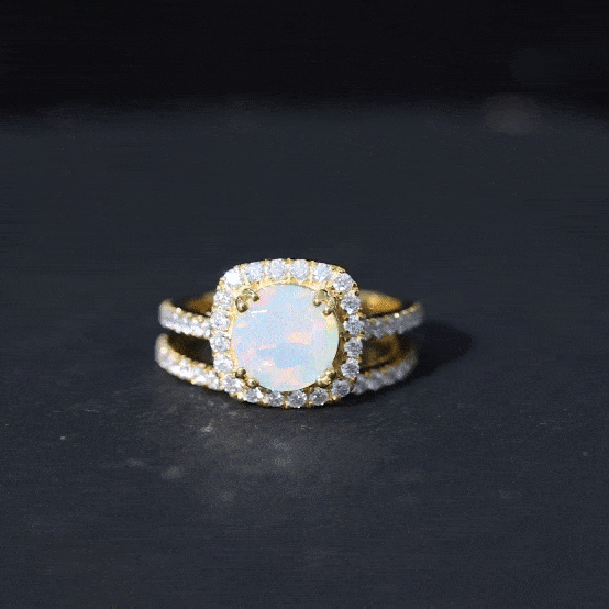 3.25 CT Ethiopian Opal and Moissanite Halo Ring Set in Gold Ethiopian Opal - ( AAA ) - Quality - Rosec Jewels