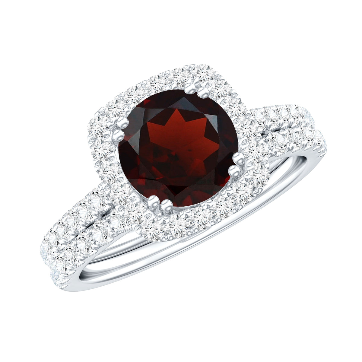 2.3 CT Natural Garnet Diamond Bridal Ring Set AAA - Rosec Jewels