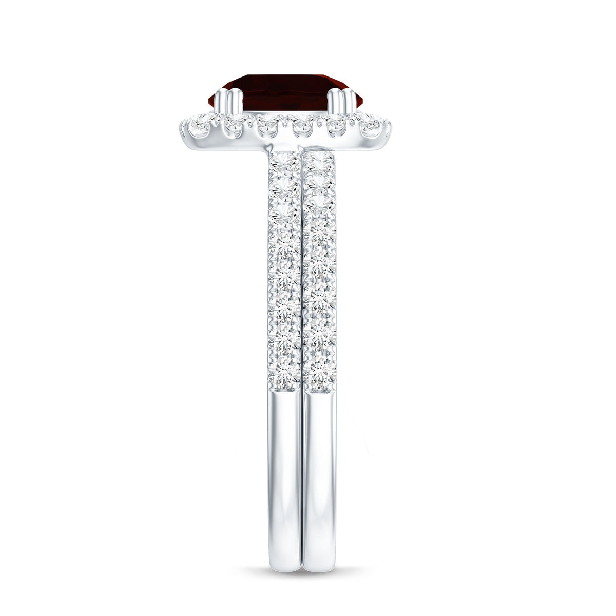 2.3 CT Natural Garnet Diamond Bridal Ring Set AAA - Rosec Jewels