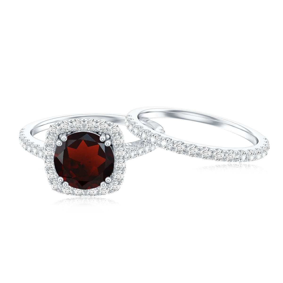 2.3 CT Natural Garnet Diamond Bridal Ring Set AAA - Rosec Jewels