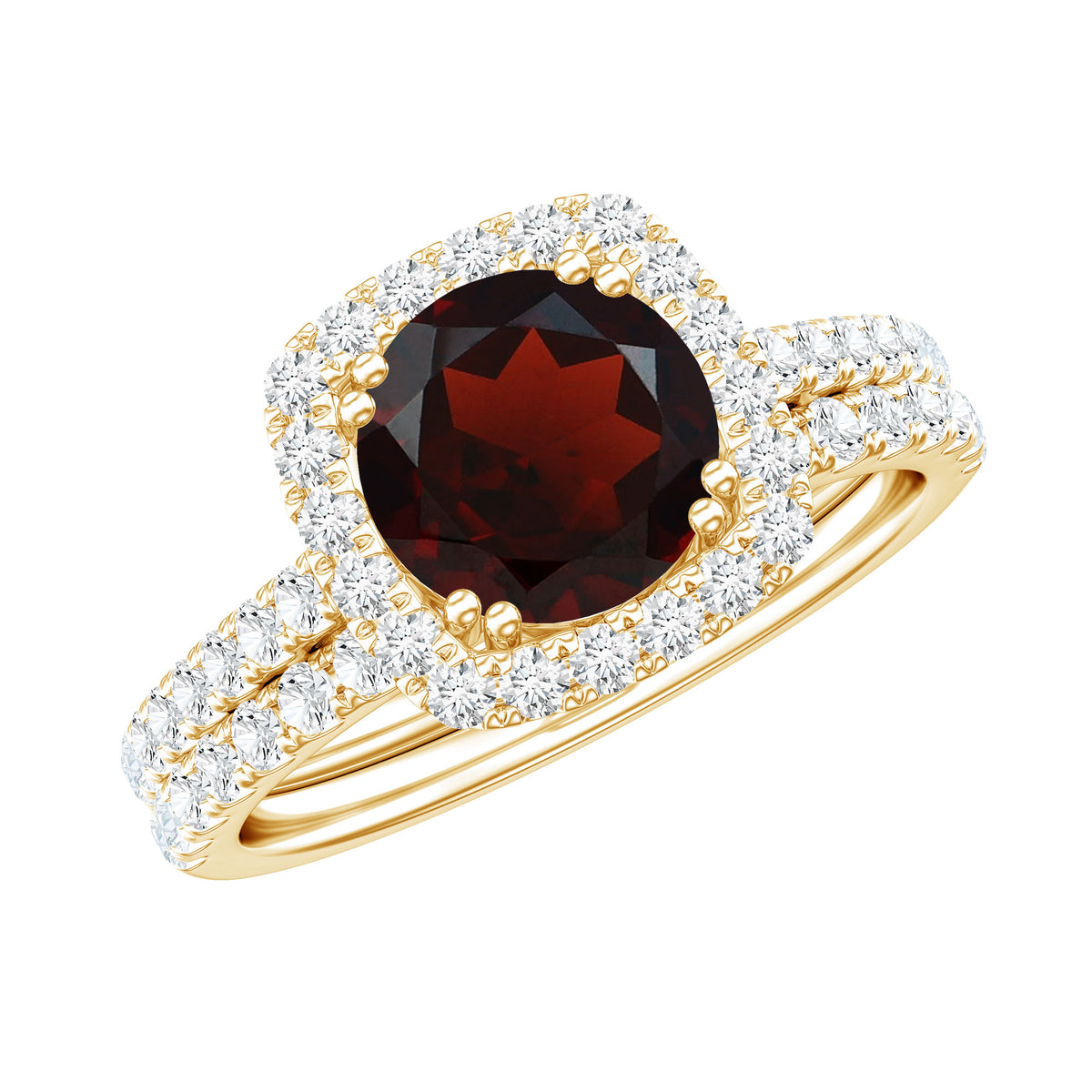 2.3 CT Natural Garnet Diamond Bridal Ring Set AAA - Rosec Jewels