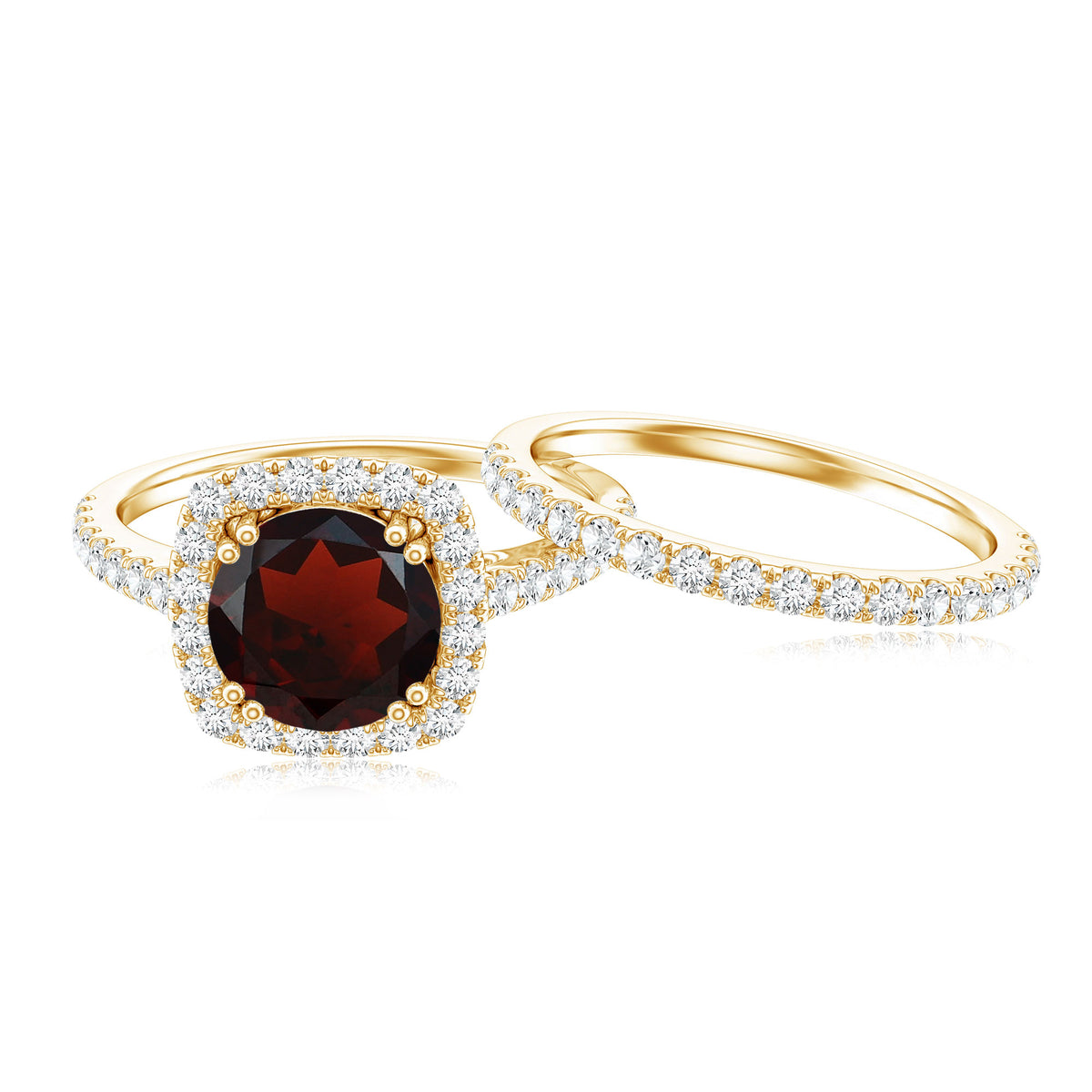 2.3 CT Natural Garnet Diamond Bridal Ring Set AAA - Rosec Jewels