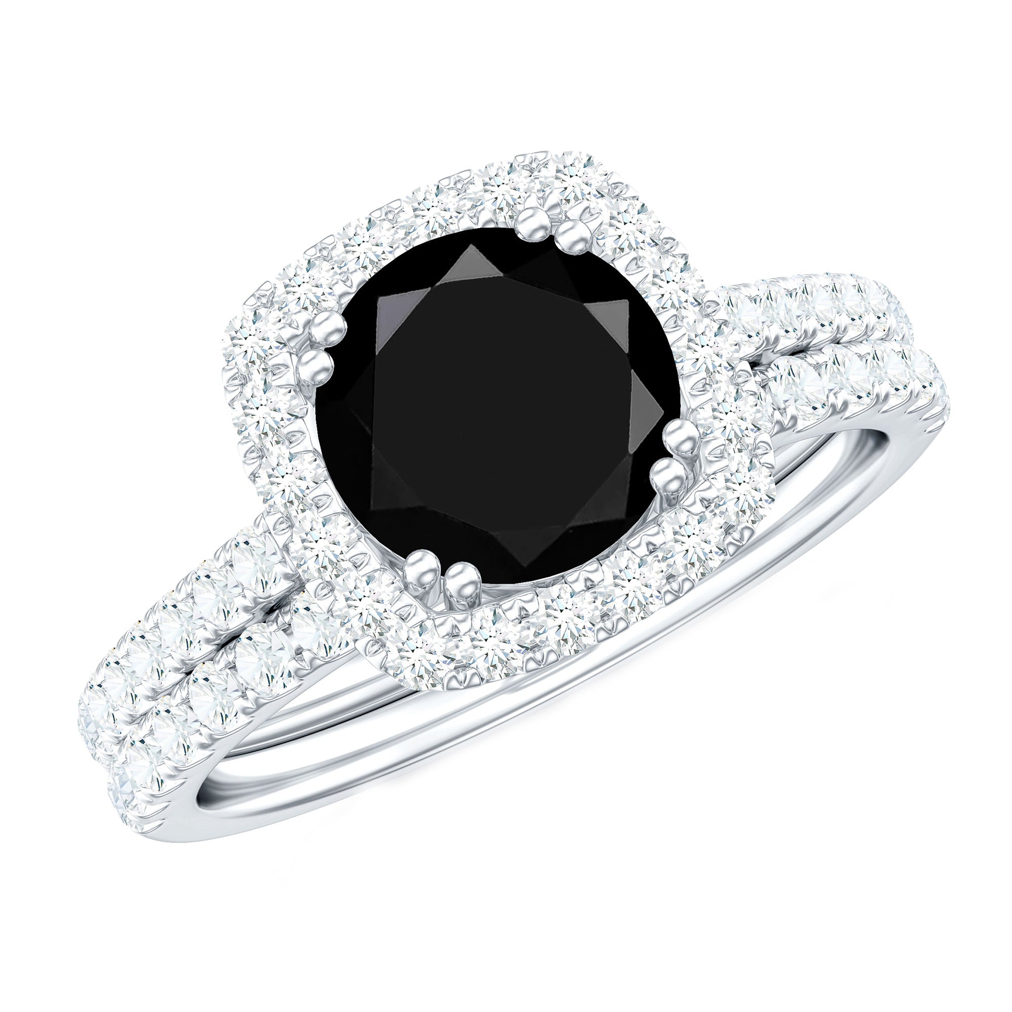 Round Cut Black Onyx Bridal Wedding Ring Set with Moissanite AAA - Rosec Jewels