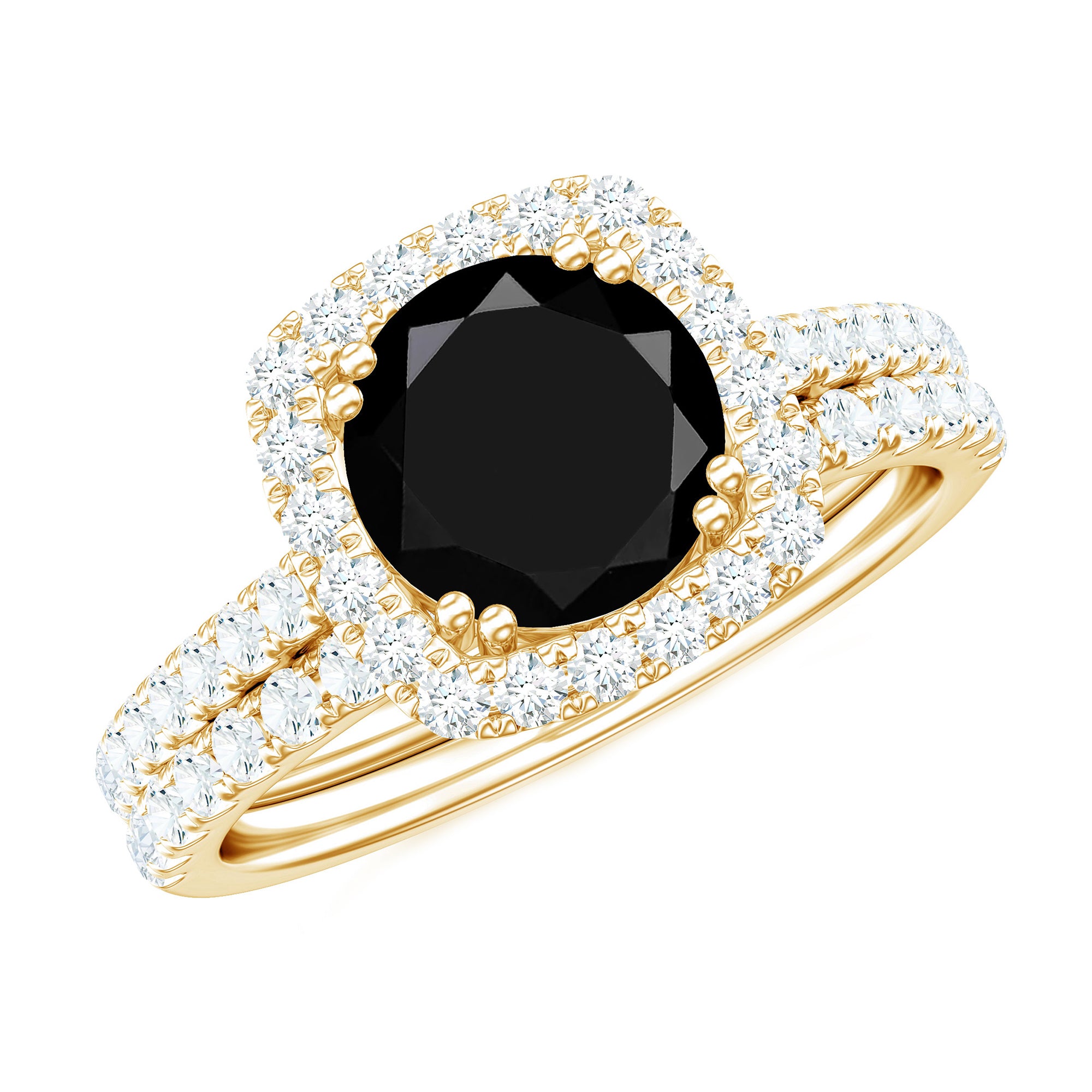 Round Cut Black Onyx Bridal Wedding Ring Set with Moissanite AAA - Rosec Jewels