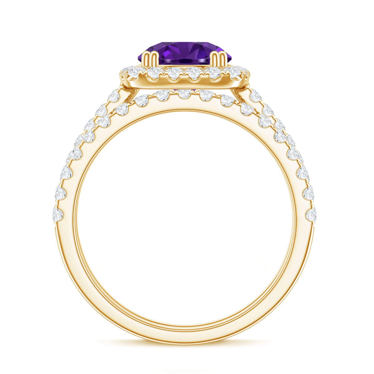 Real 1.2 Carat Amethyst Wedding Engagement Ring Set with Moissanite AAA - Rosec Jewels
