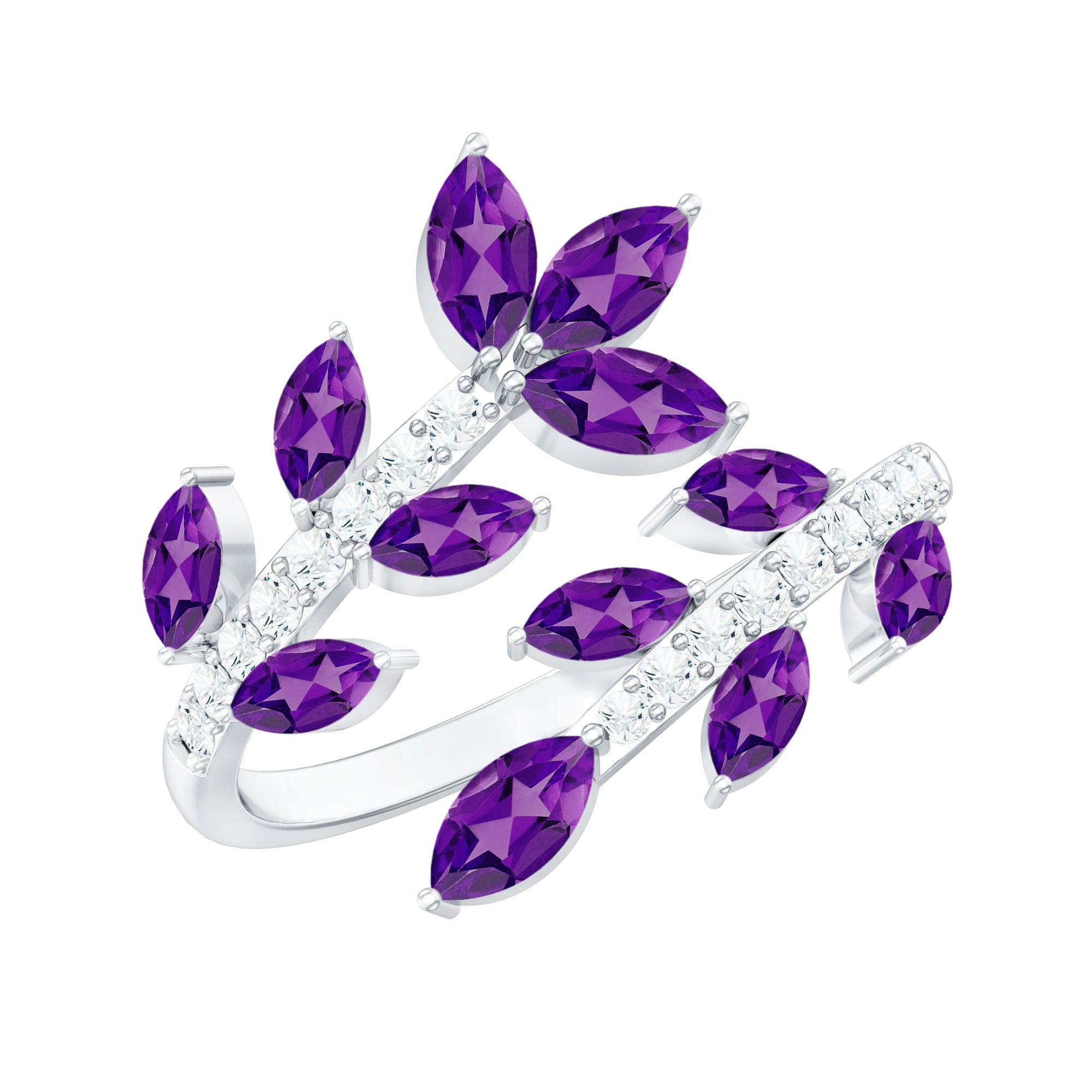 Real Amethyst Cocktail Ring with Diamond