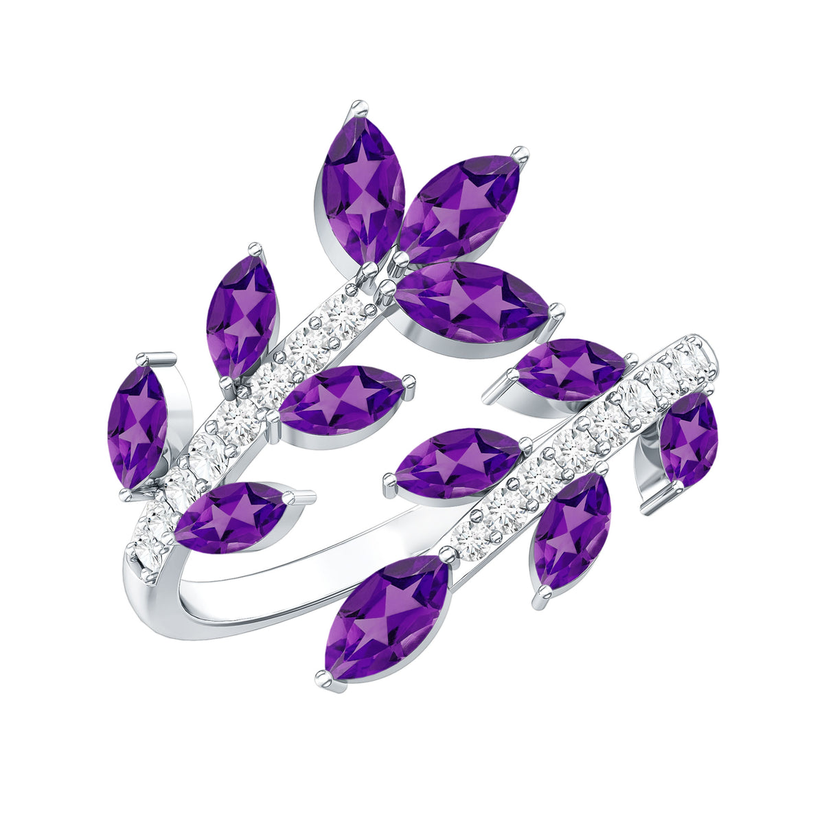 Nature Inspired Amethyst Diamond Cocktail Ring