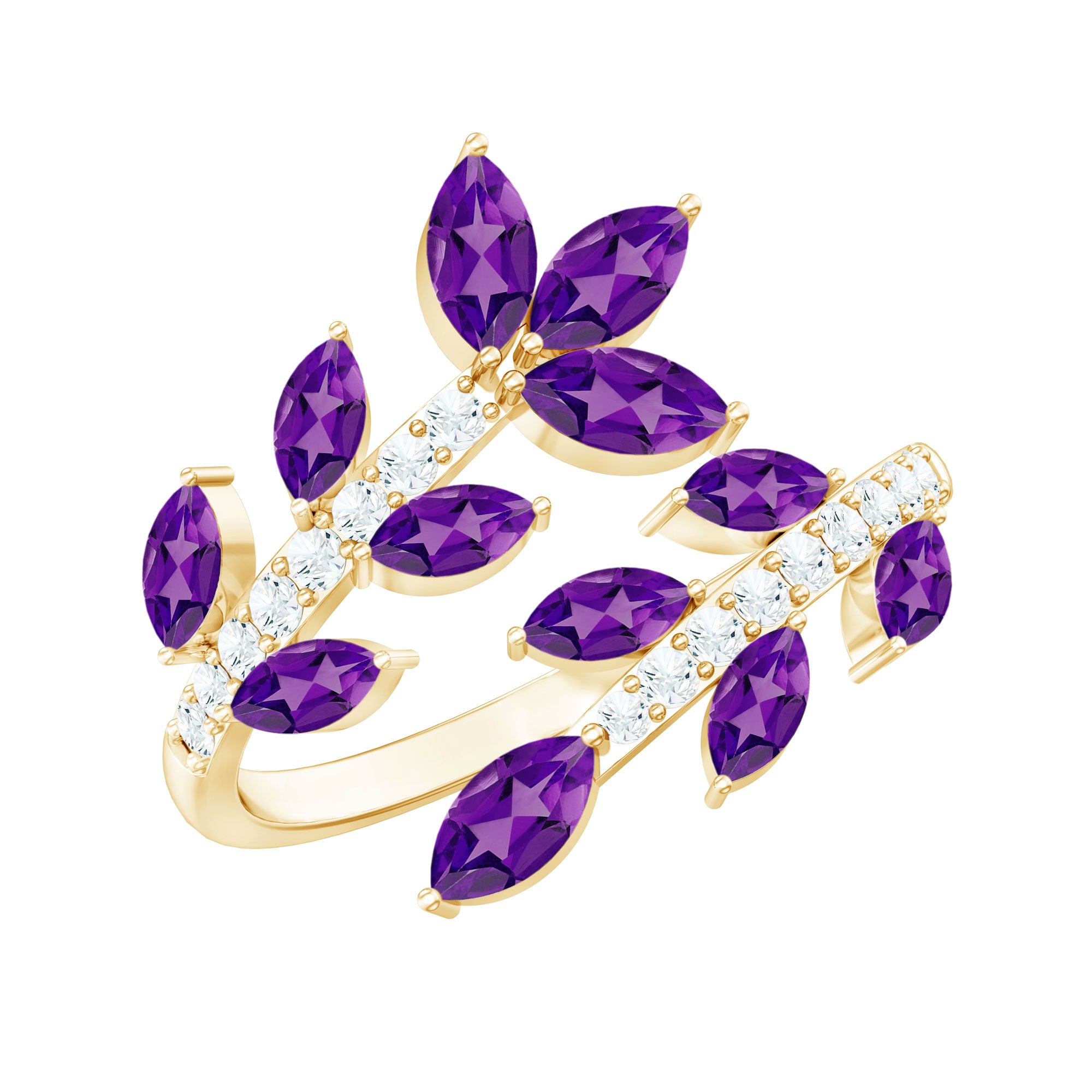 Nature Inspired Amethyst Diamond Cocktail Ring AAA - Rosec Jewels
