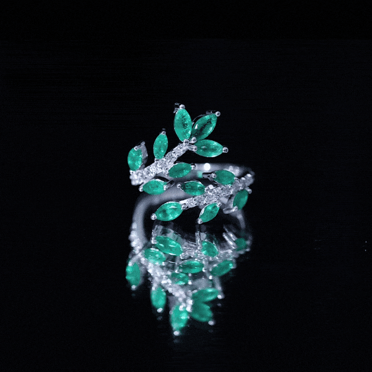 Natural Emerald and Diamond Leaf Wrap Ring AAA - Rosec Jewels