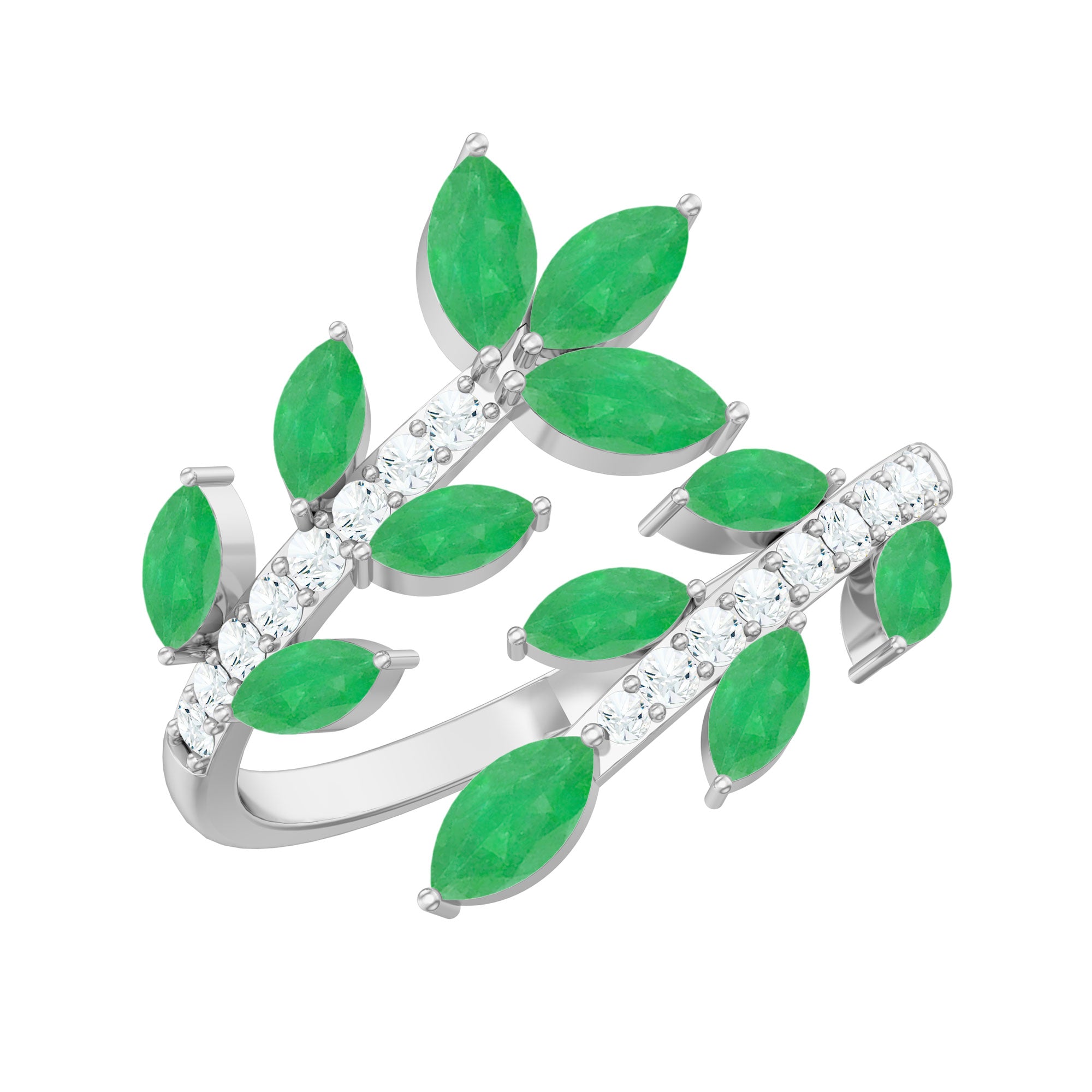 Natural Emerald and Diamond Leaf Wrap Ring AAA - Rosec Jewels