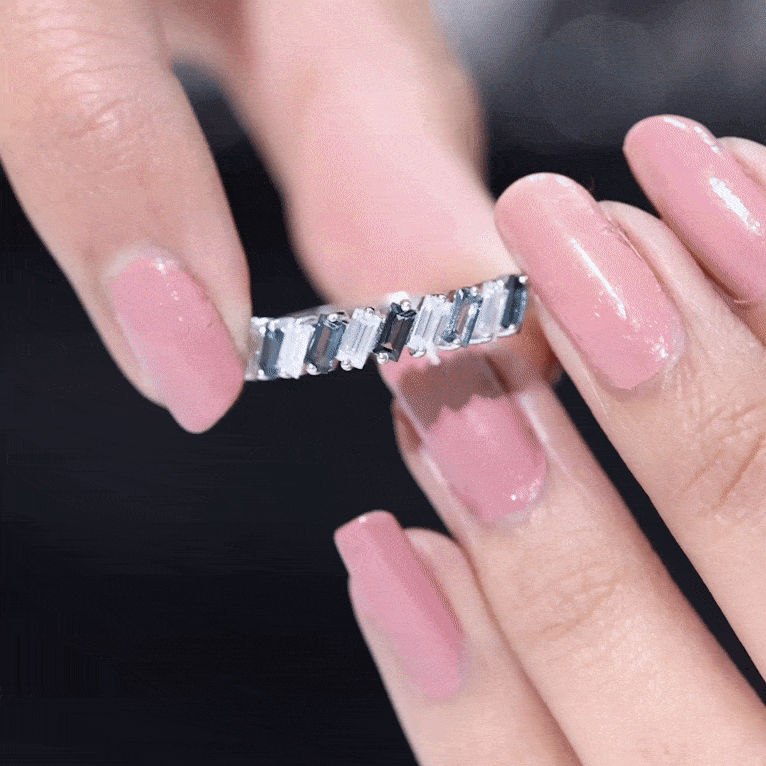 London Blue Topaz and Moissanite Baguette Eternity Ring AAA - Rosec Jewels