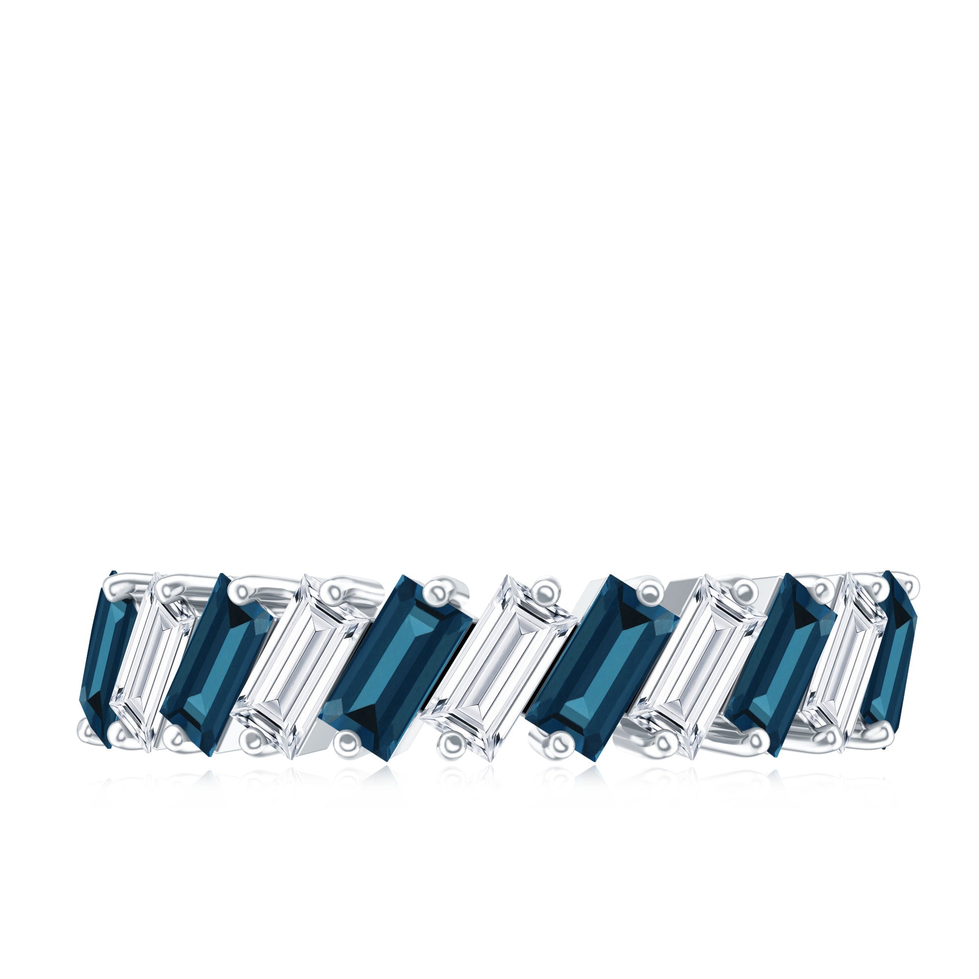 London Blue Topaz and Moissanite Baguette Eternity Ring AAA - Rosec Jewels