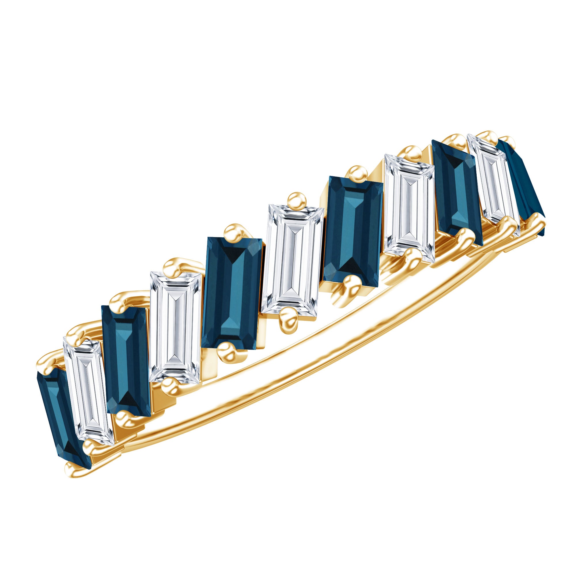 London Blue Topaz and Moissanite Baguette Eternity Ring AAA - Rosec Jewels