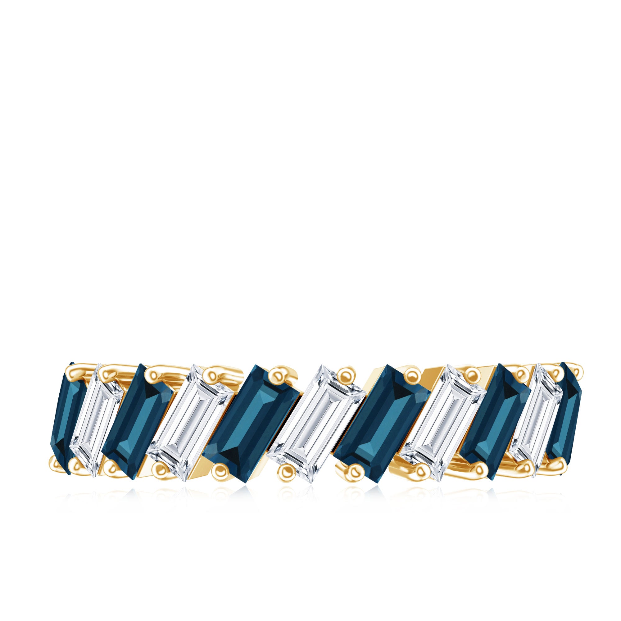 London Blue Topaz and Moissanite Baguette Eternity Ring AAA - Rosec Jewels