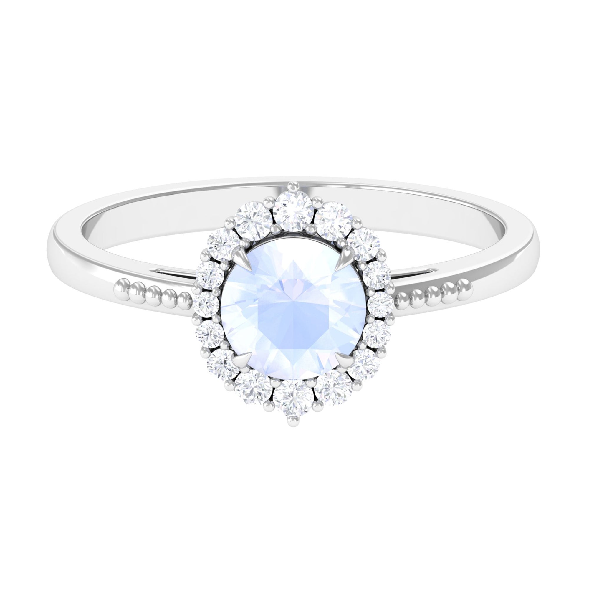 3/4 CT Natural Moonstone Engagement Ring with Diamond Accent AAA - Rosec Jewels
