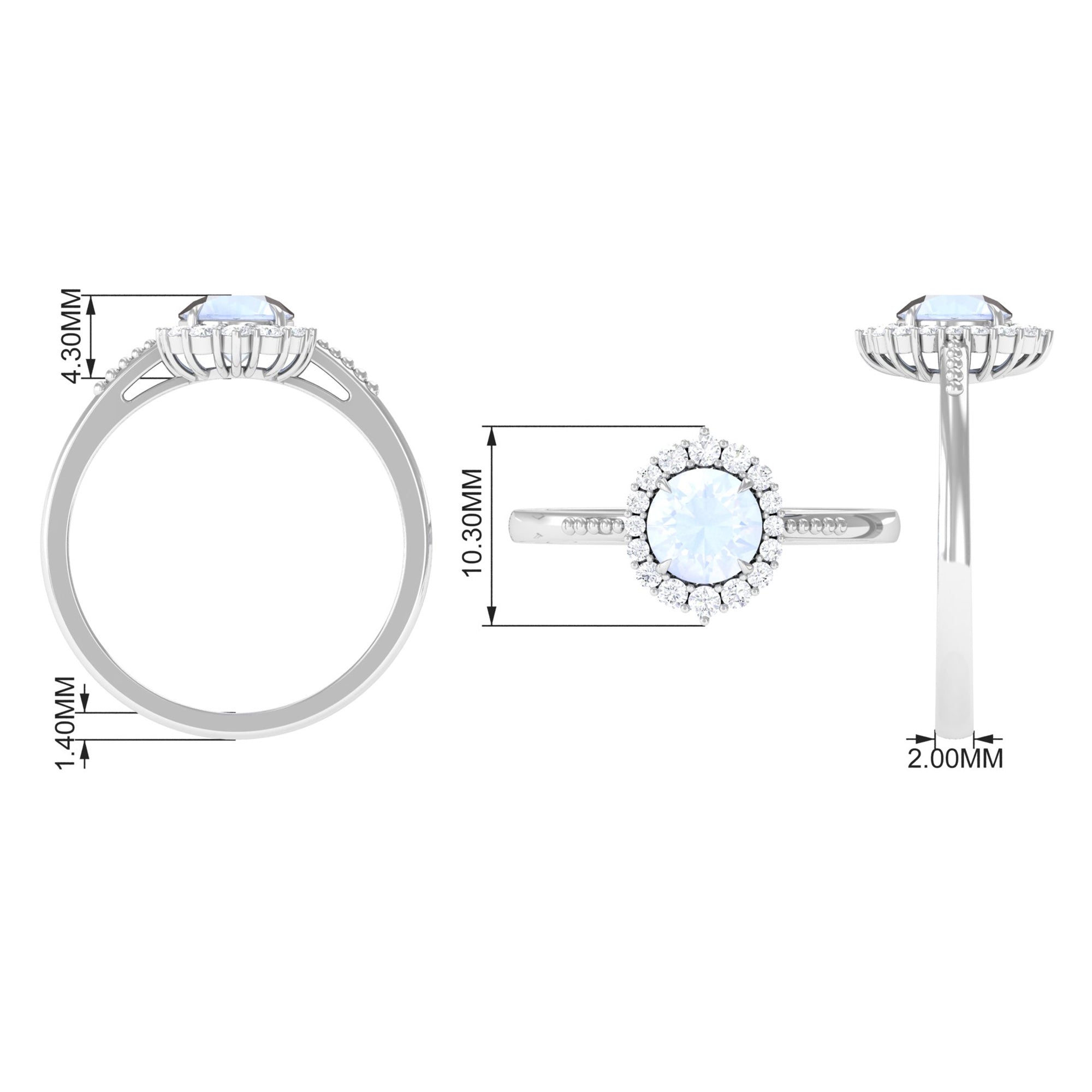 3/4 CT Natural Moonstone Engagement Ring with Diamond Accent AAA - Rosec Jewels