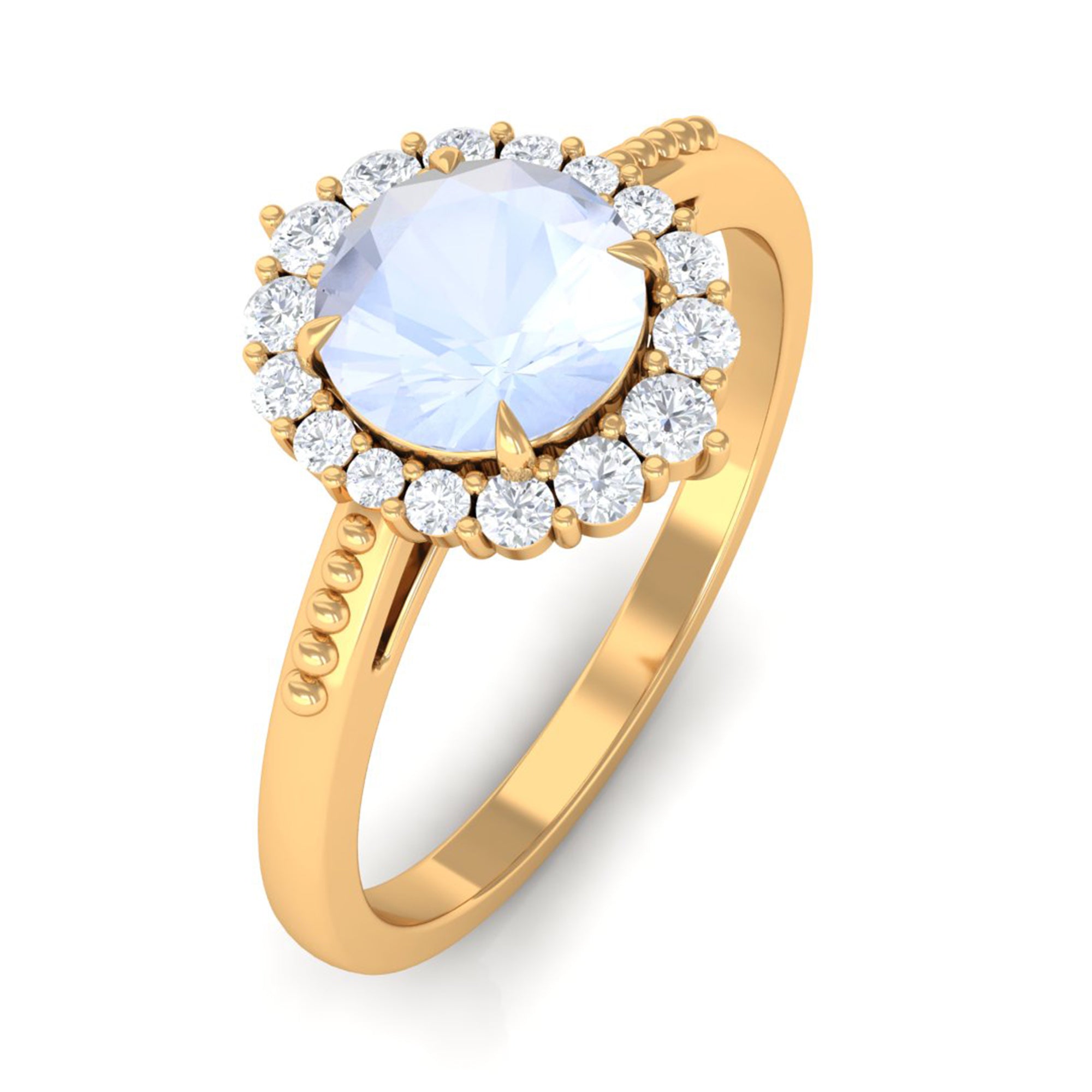 3/4 CT Natural Moonstone Engagement Ring with Diamond Accent AAA - Rosec Jewels