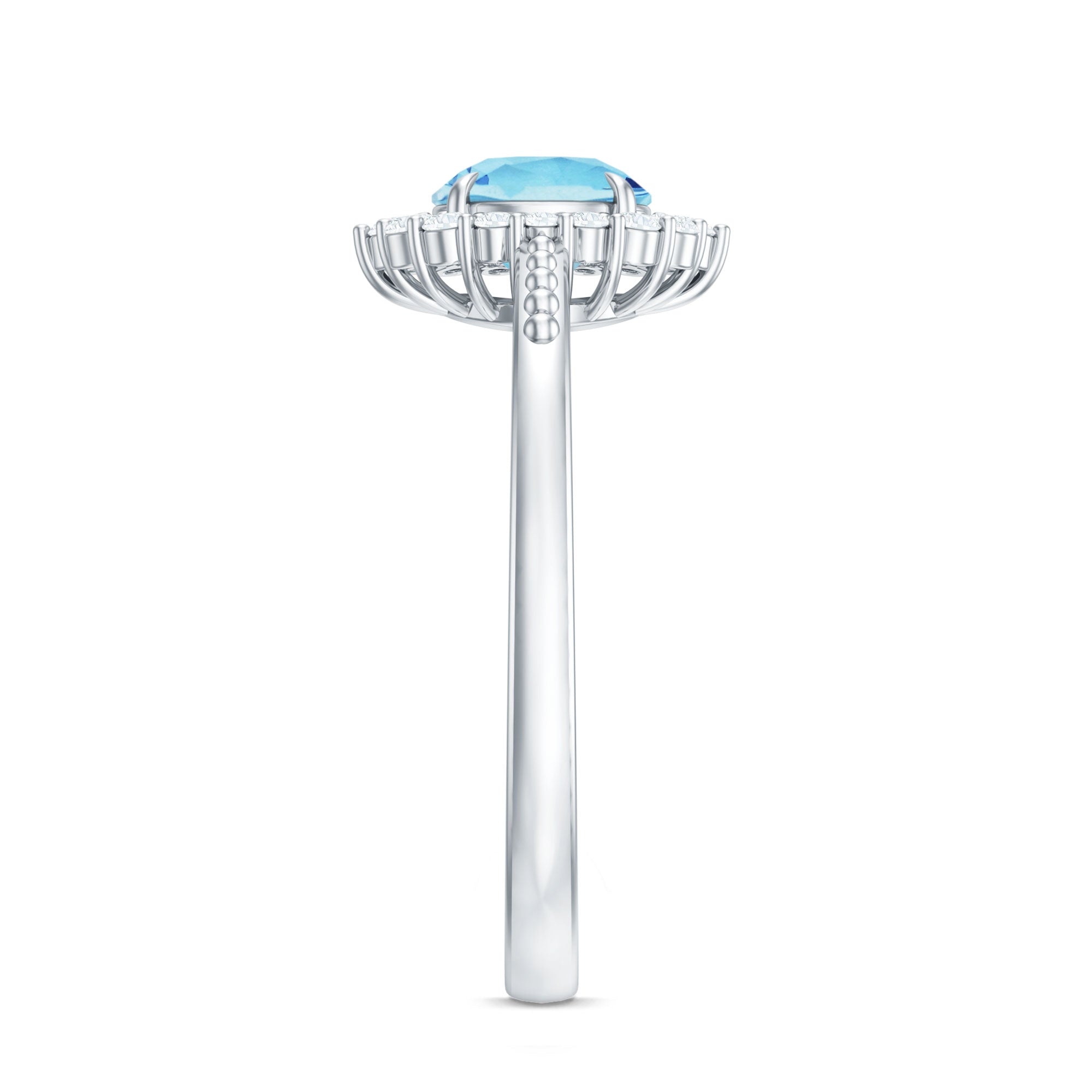 Rosec Jewels-Natural 6MM Aquamarine Halo Engagement Ring with Diamond