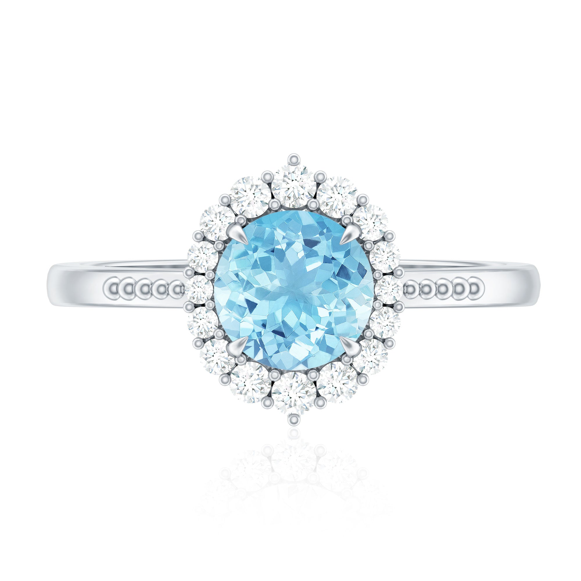 Rosec Jewels-Natural 6MM Aquamarine Halo Engagement Ring with Diamond