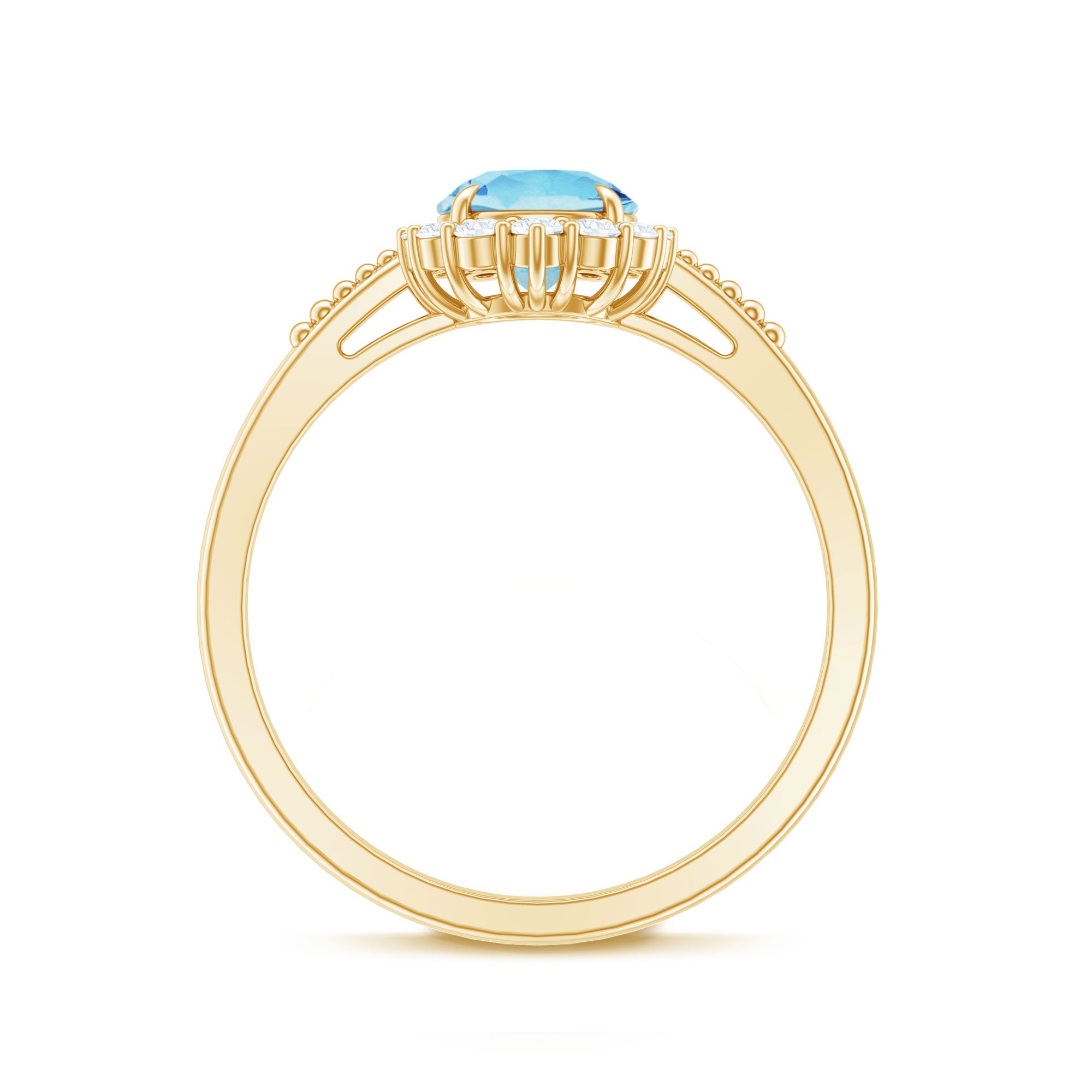 Rosec Jewels-Natural 6MM Aquamarine Halo Engagement Ring with Diamond