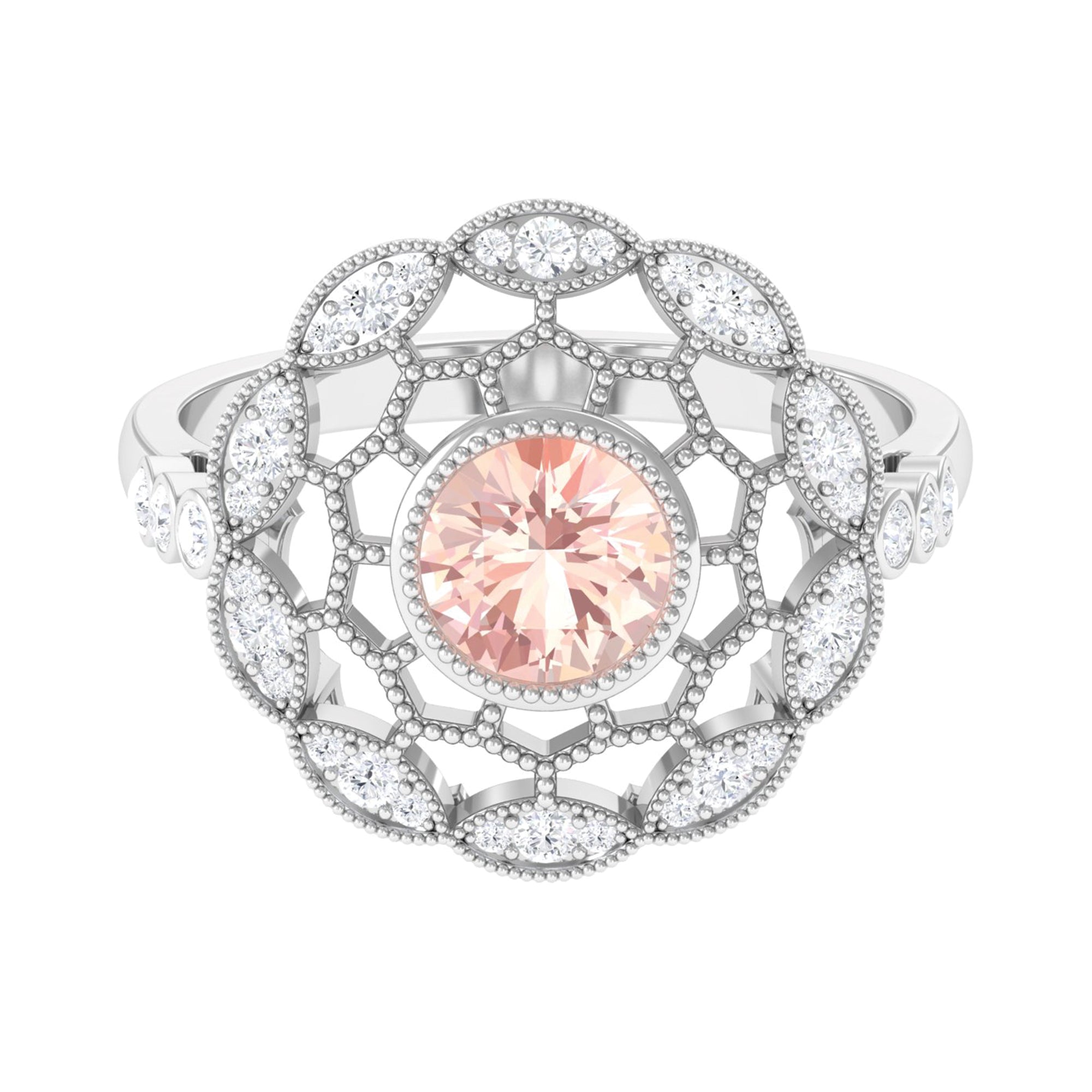 Morganite and Diamond Flower Statement Ring