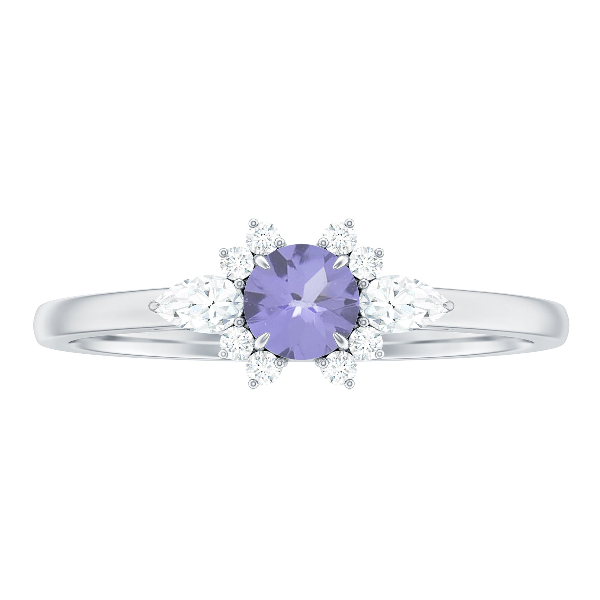 Real Tanzanite Promise Ring with Diamond AAA - Rosec Jewels