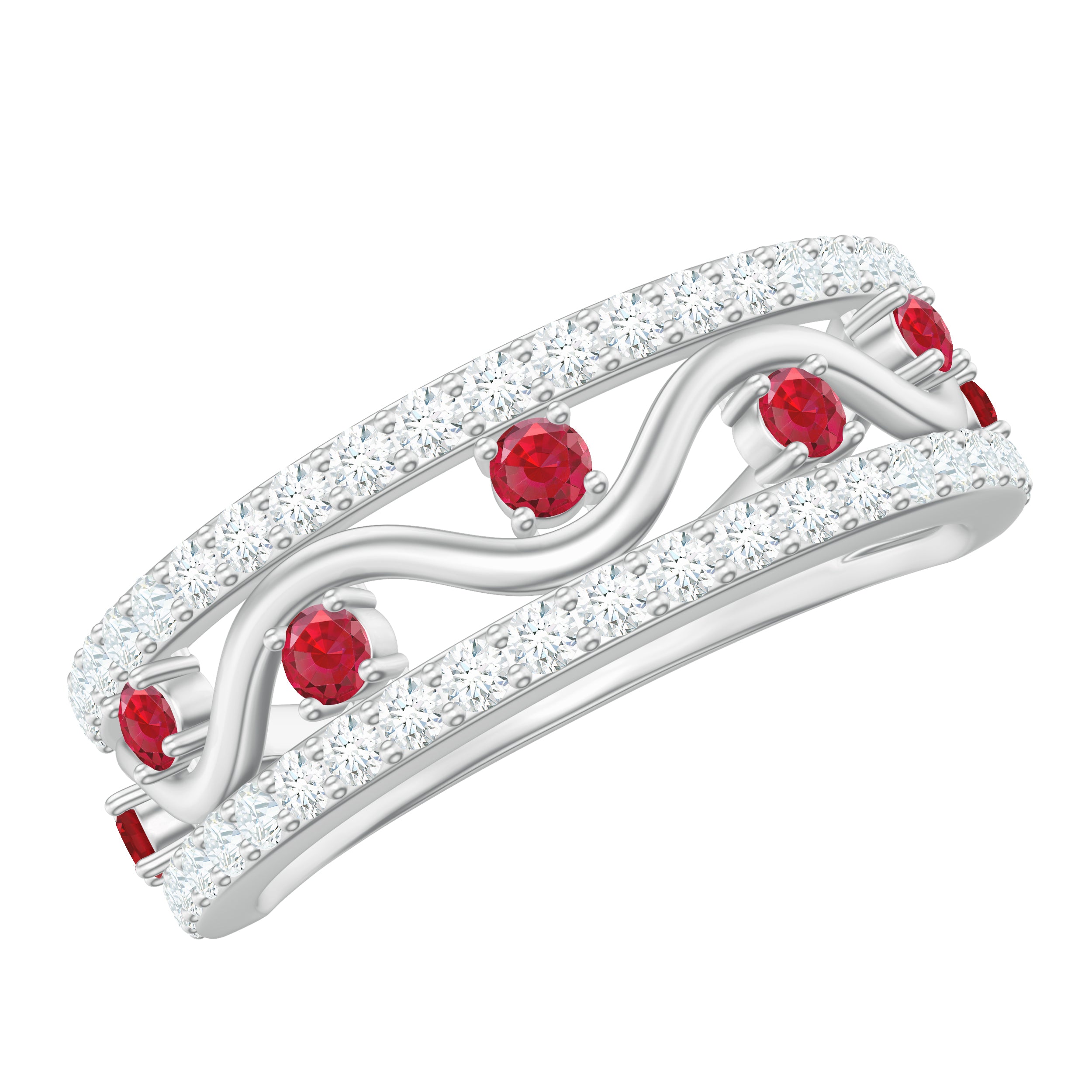 Lab Created Ruby and Diamond Designer Anniversary Band AAAA - Rosec Jewels