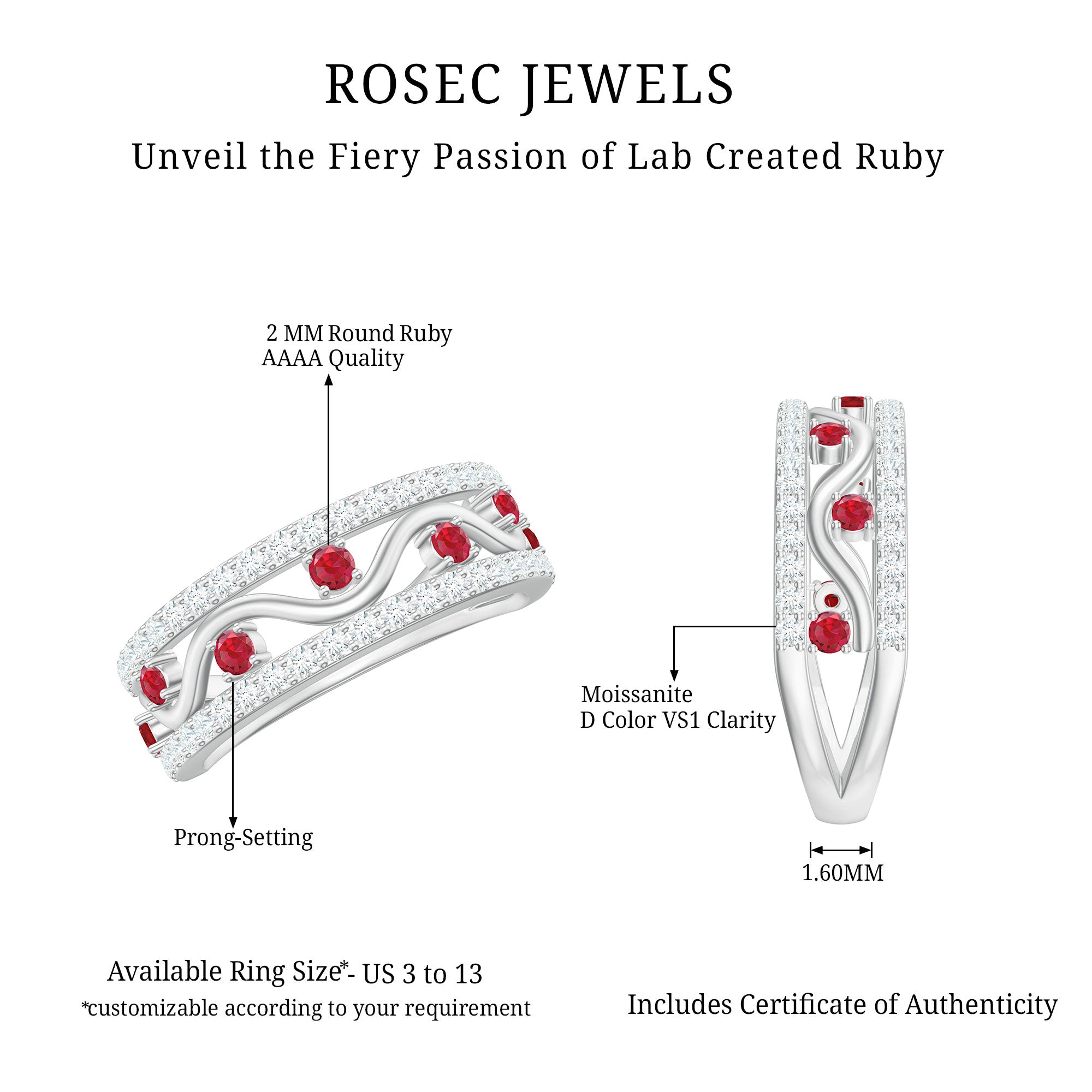 Lab Created Ruby and Diamond Designer Anniversary Band AAAA - Rosec Jewels