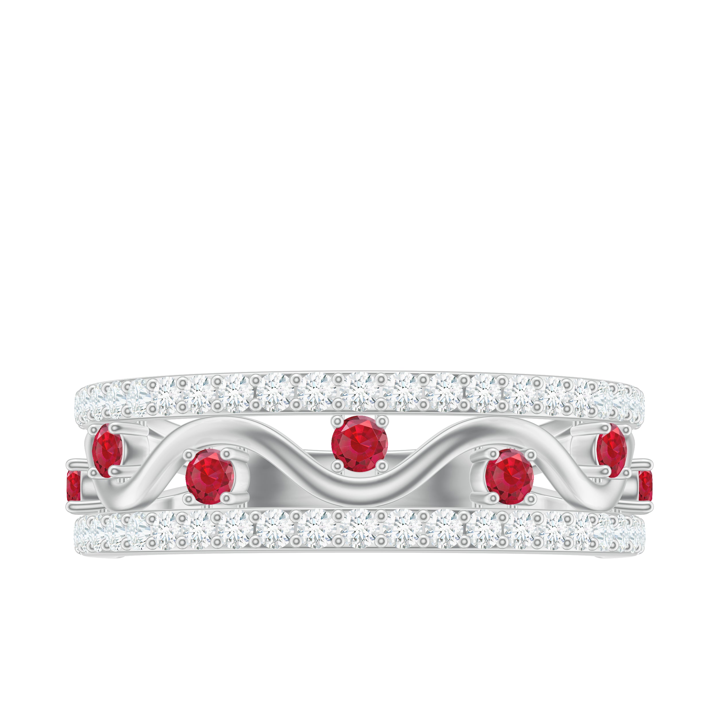 Lab Created Ruby and Diamond Designer Anniversary Band AAAA - Rosec Jewels